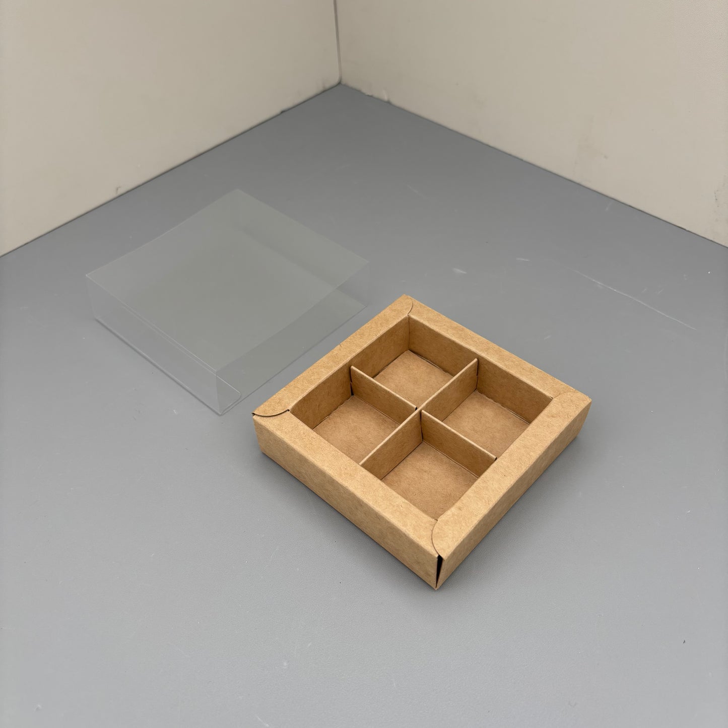 10PCS 4/9/16/25-cells kraft chocolate box with clear sleeve