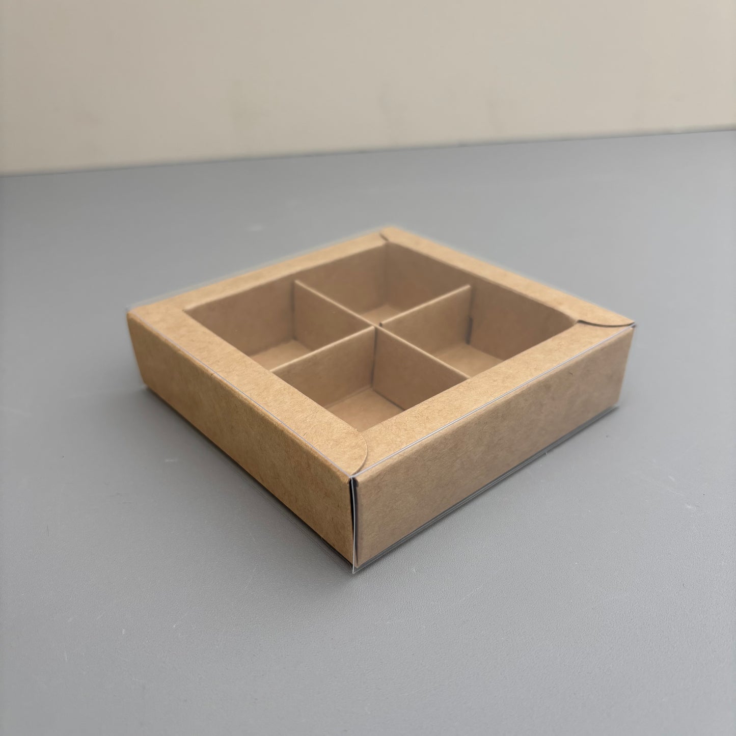 10PCS 4/9/16/25-cells kraft chocolate box with clear sleeve