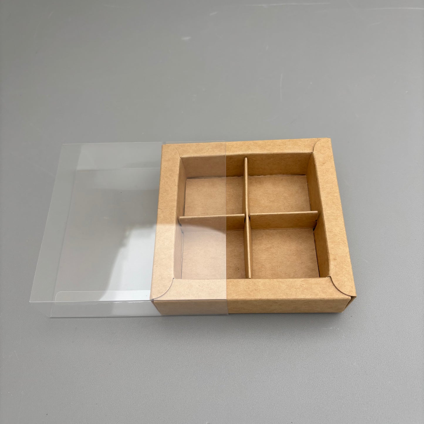 10PCS 4/9/16/25-cells kraft chocolate box with clear sleeve