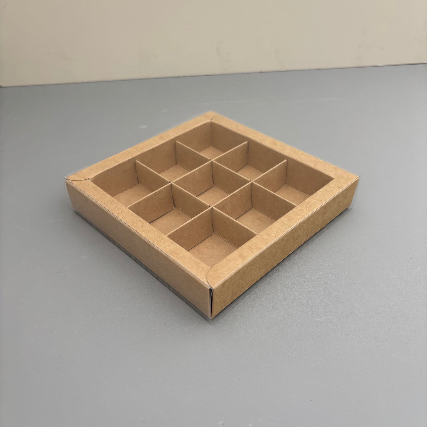 10PCS 4/9/16/25-cells kraft chocolate box with clear sleeve