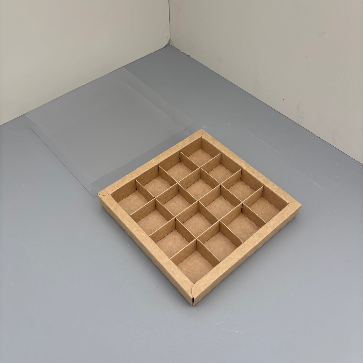 10PCS 4/9/16/25-cells kraft chocolate box with clear sleeve