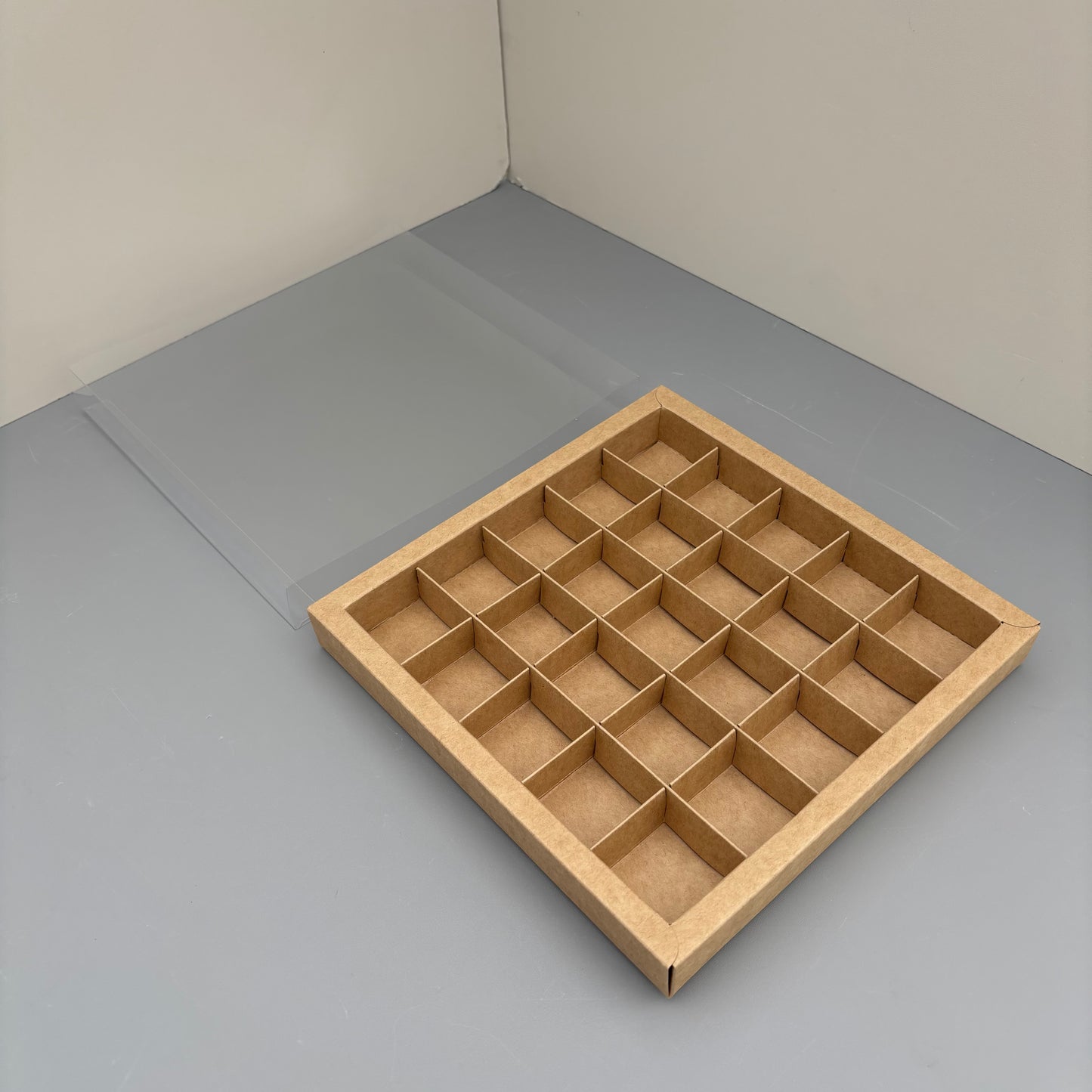 10PCS 4/9/16/25-cells kraft chocolate box with clear sleeve