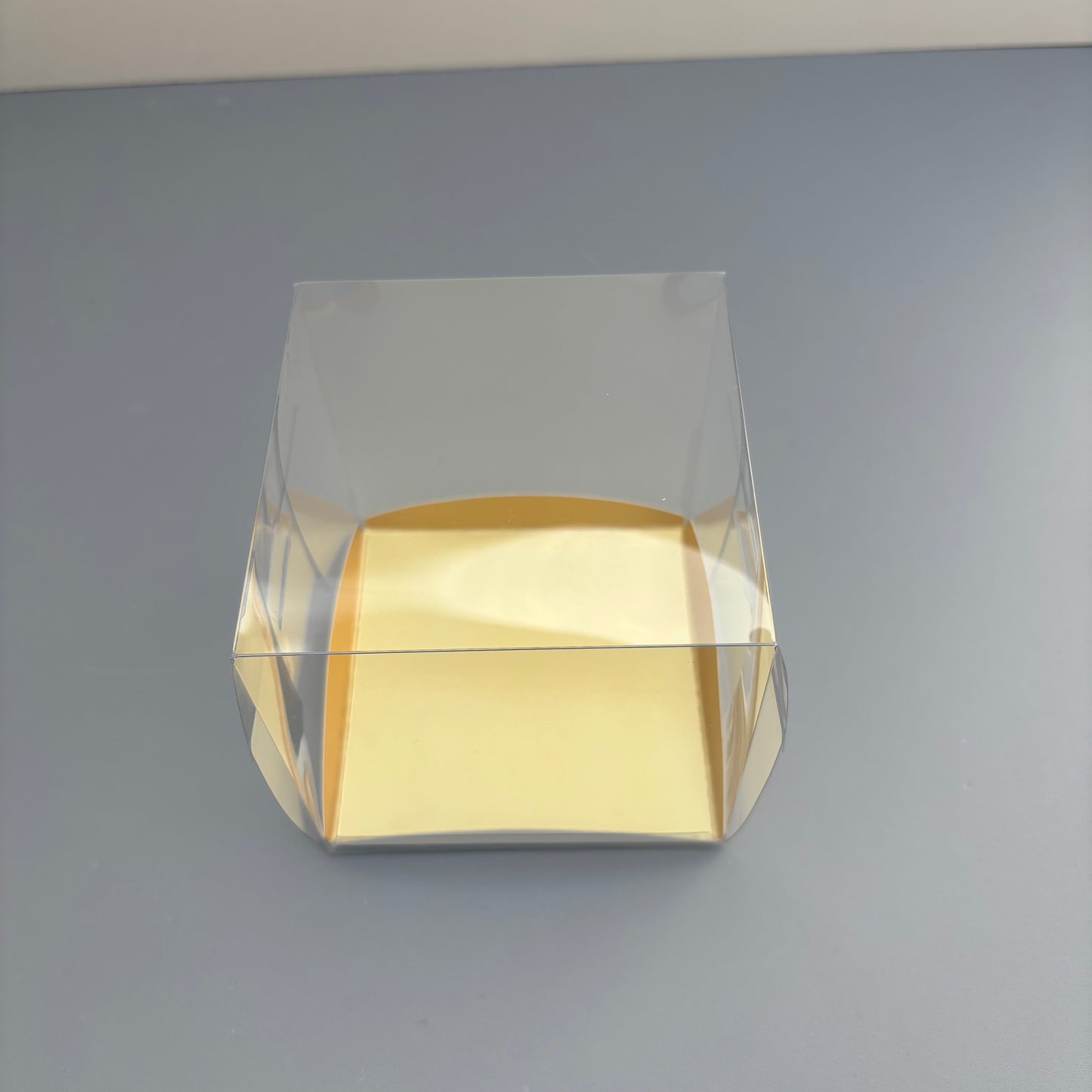 Clear Mini Cake & Puff Treat Box with Gold Paper Insert