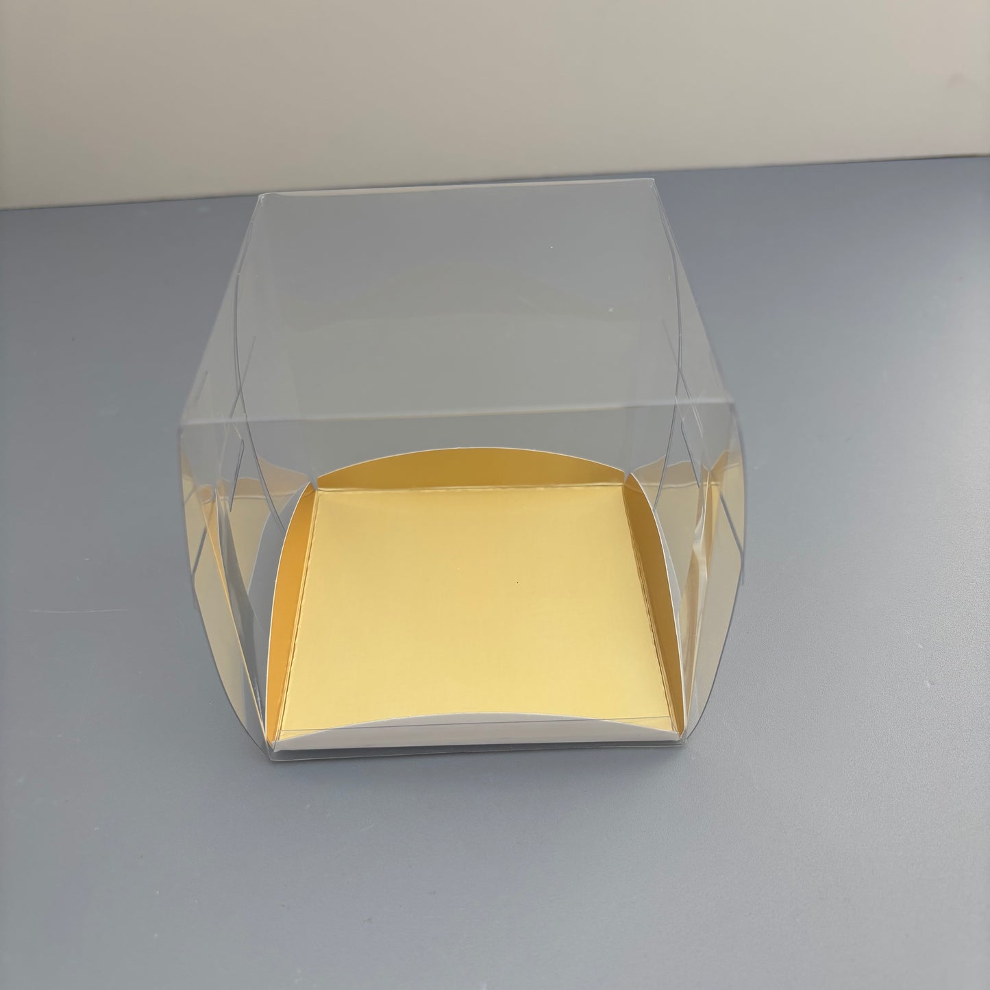 Clear Mini Cake & Puff Treat Box with Gold Paper Insert