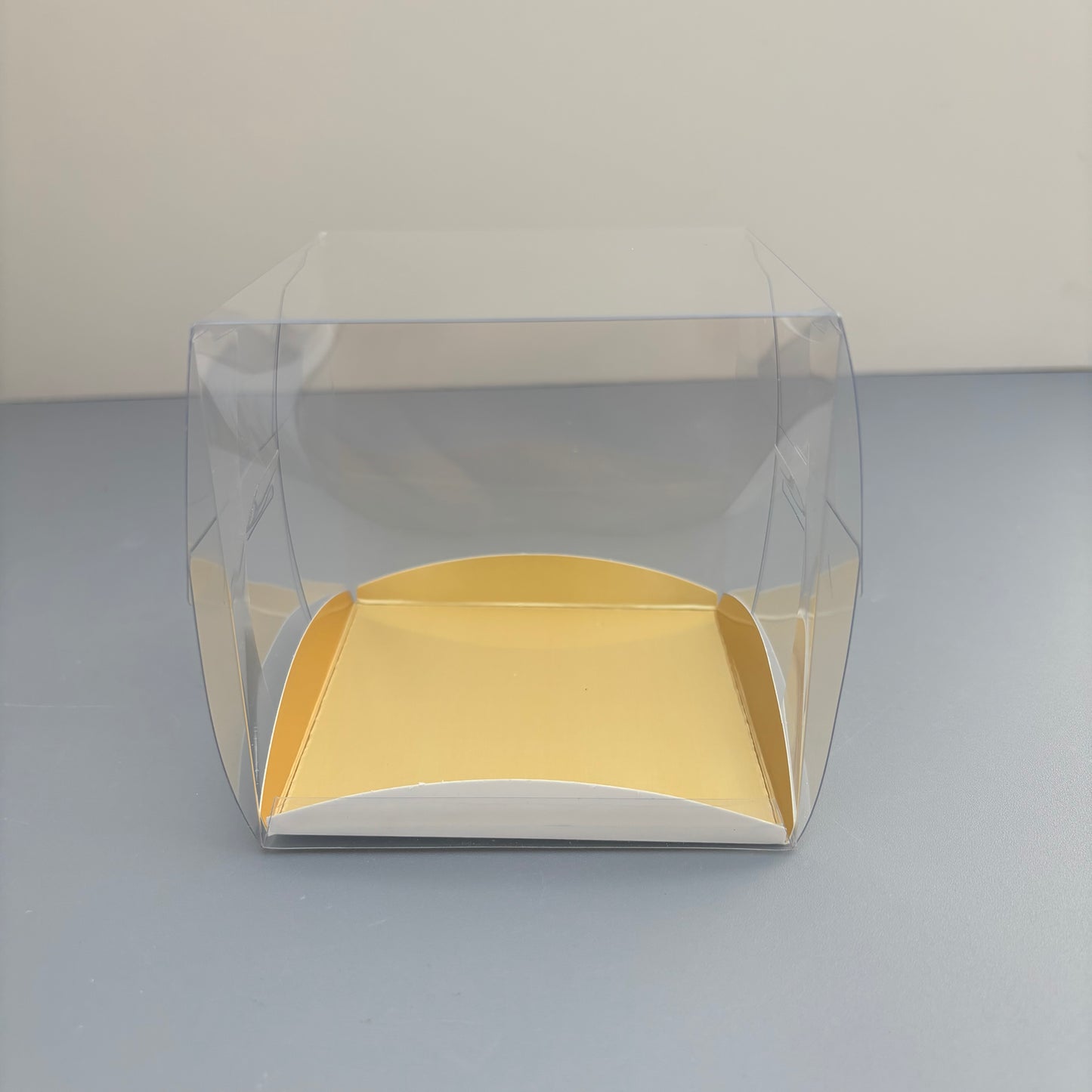 Clear Mini Cake & Puff Treat Box with Gold Paper Insert