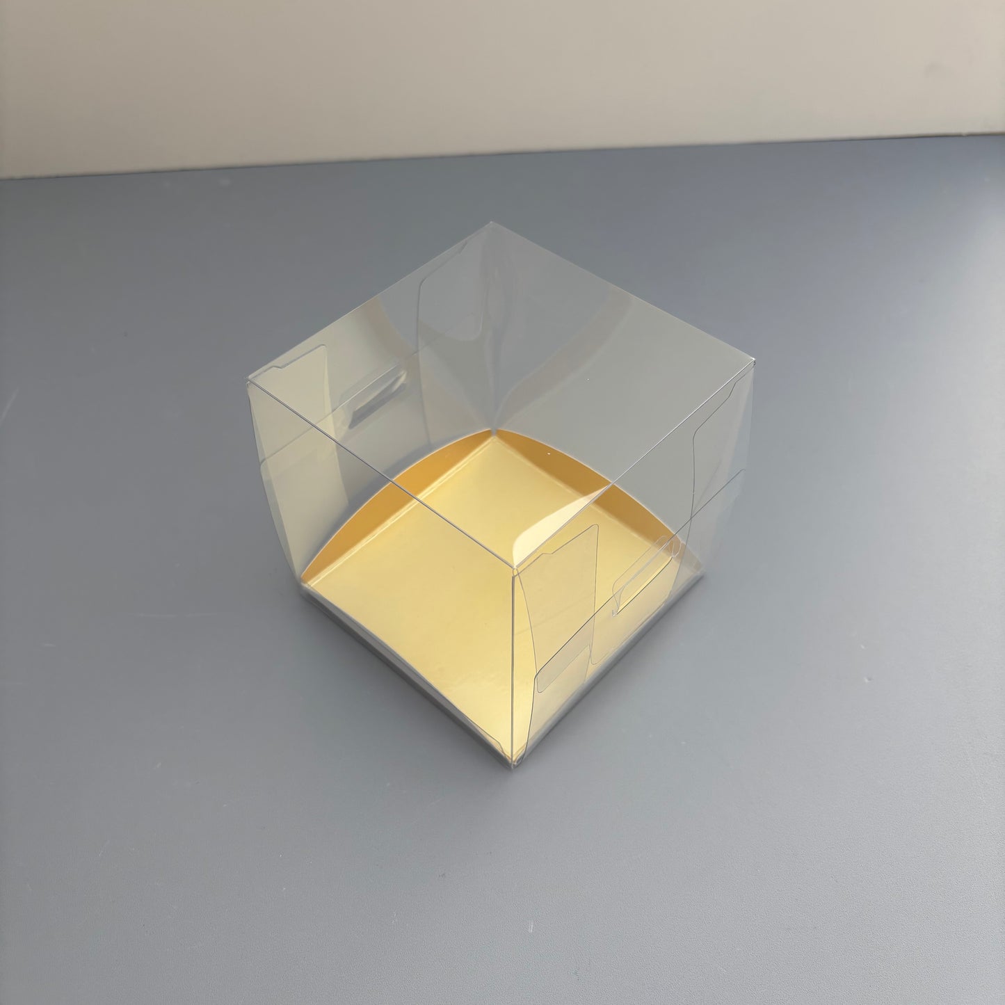 Clear Mini Cake & Puff Treat Box with Gold Paper Insert