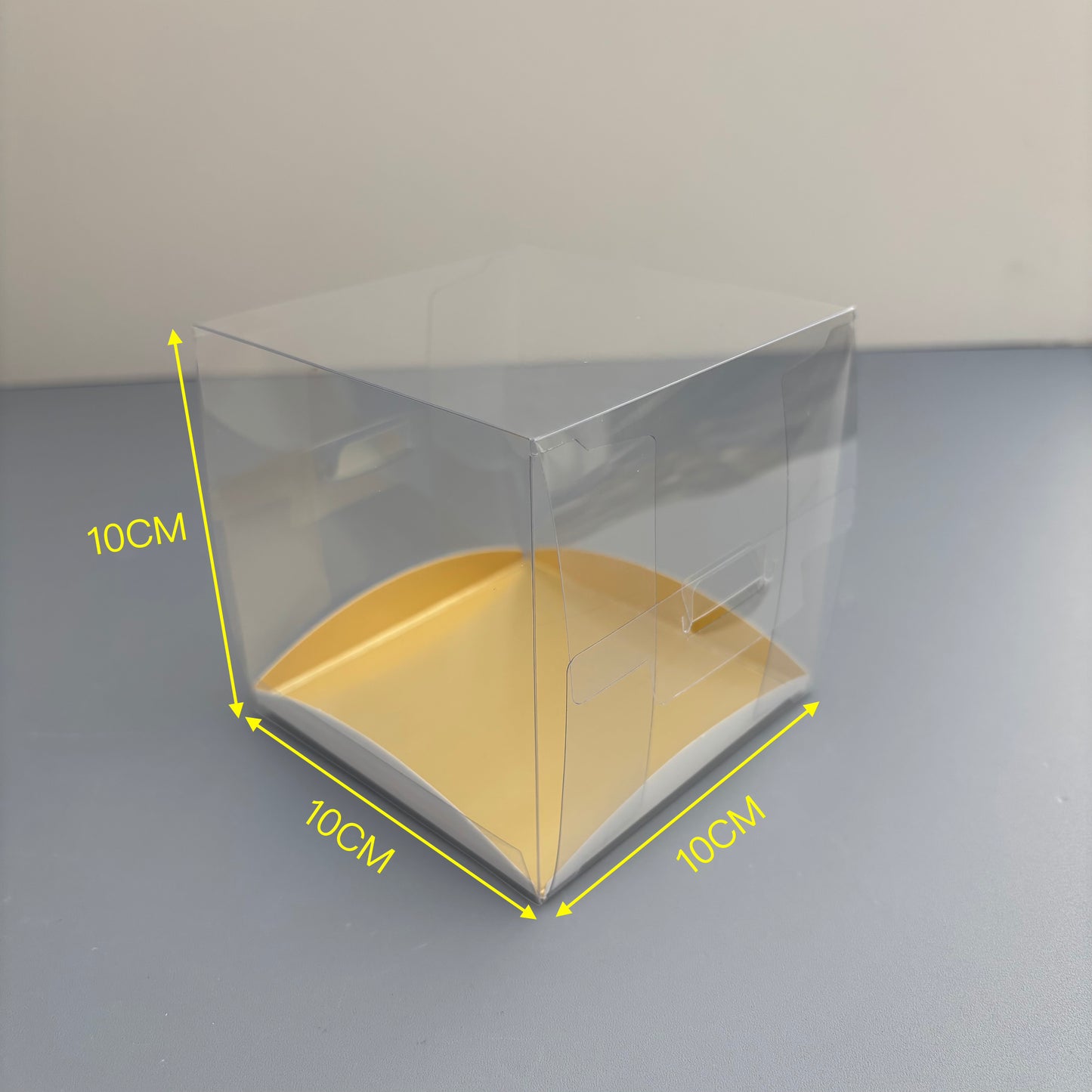 Clear Mini Cake & Puff Treat Box with Gold Paper Insert