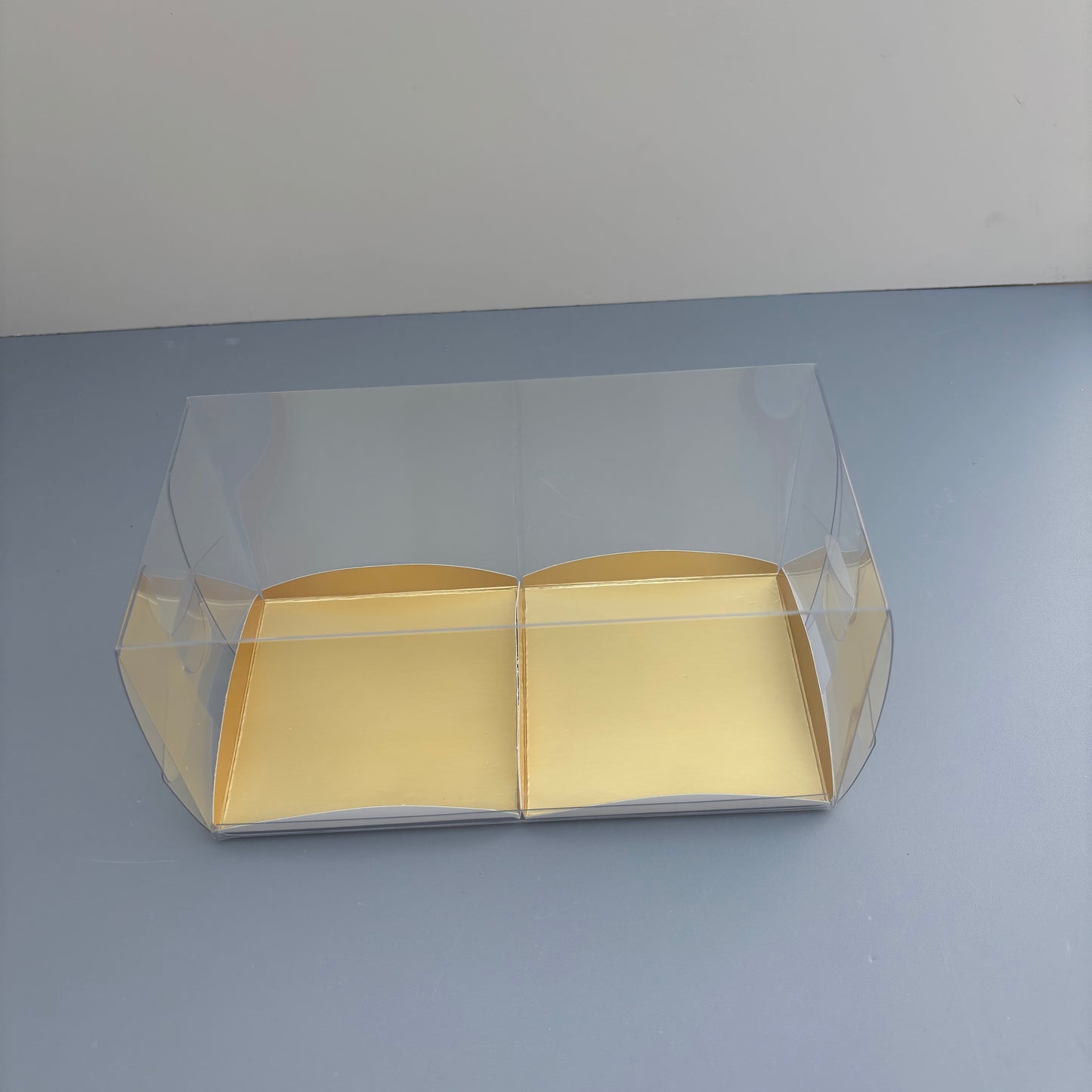 Clear Mini Cake & Puff Treat Box with Gold Paper Insert