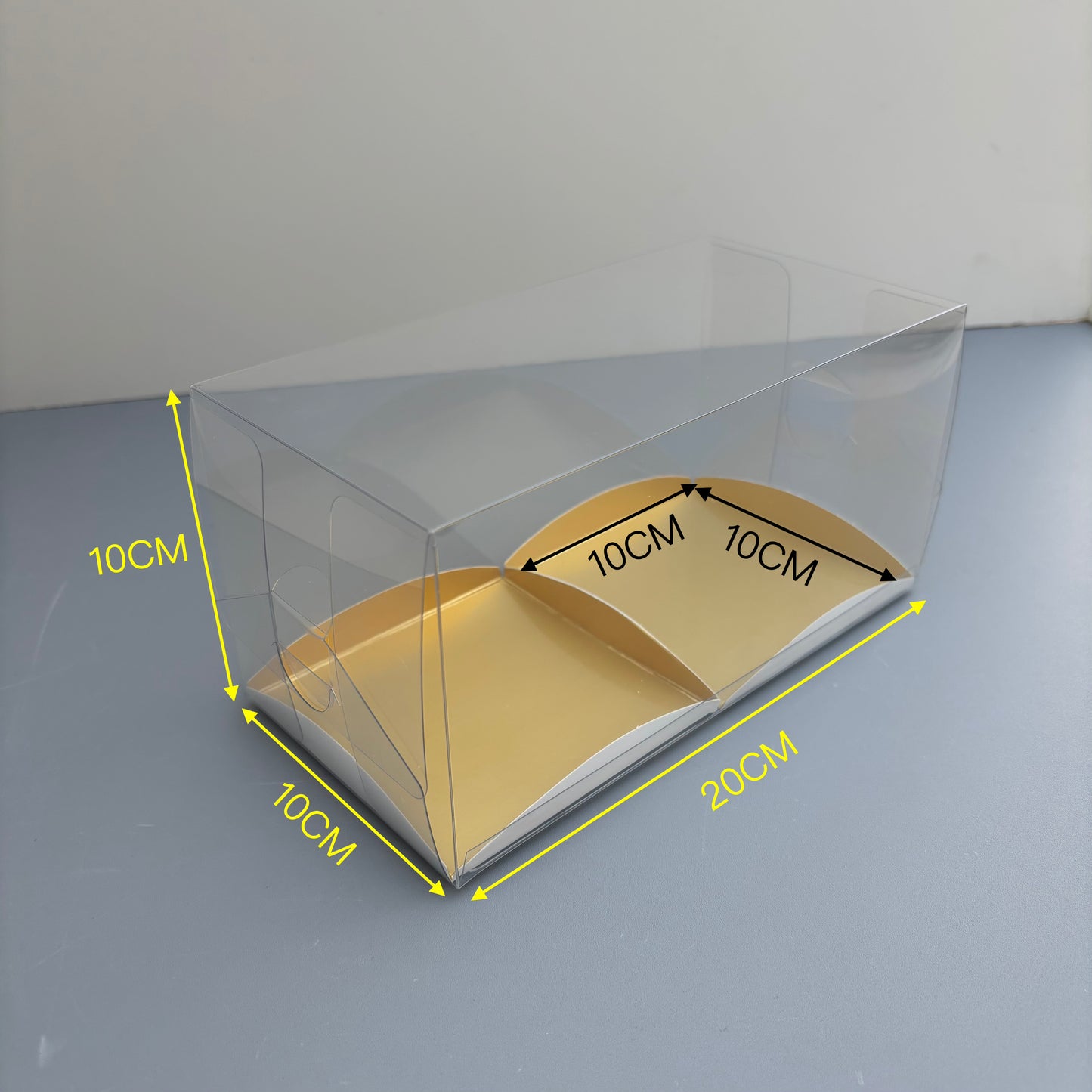 Clear Mini Cake & Puff Treat Box with Gold Paper Insert