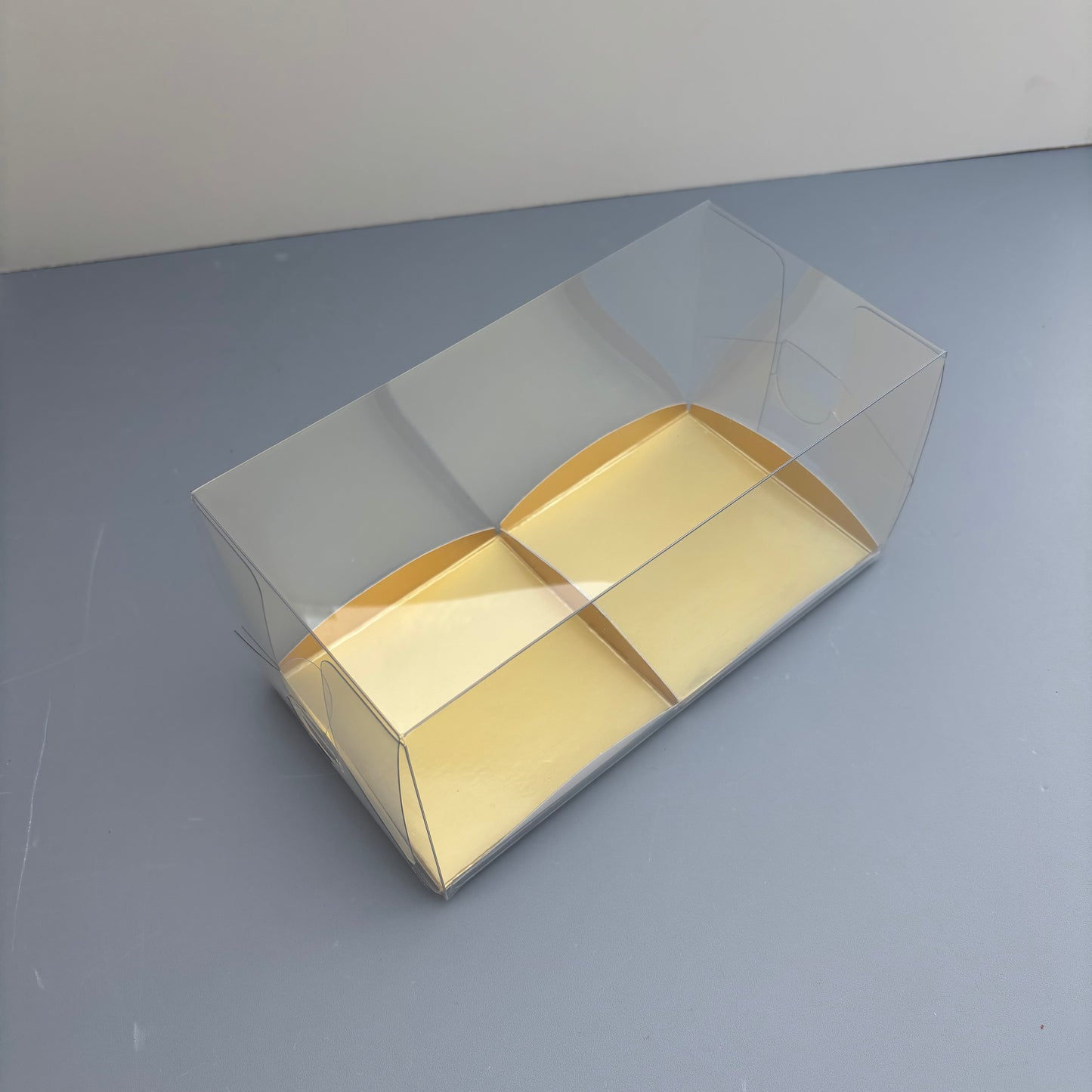Clear Mini Cake & Puff Treat Box with Gold Paper Insert
