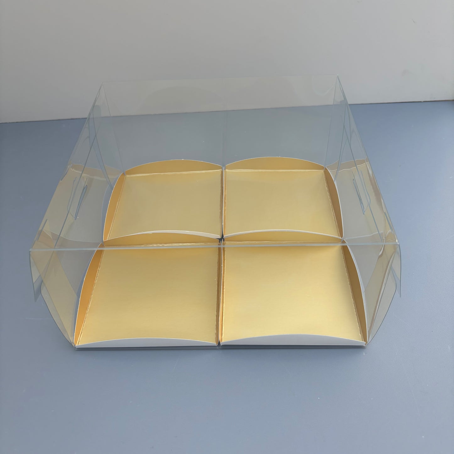 Clear Mini Cake & Puff Treat Box with Gold Paper Insert