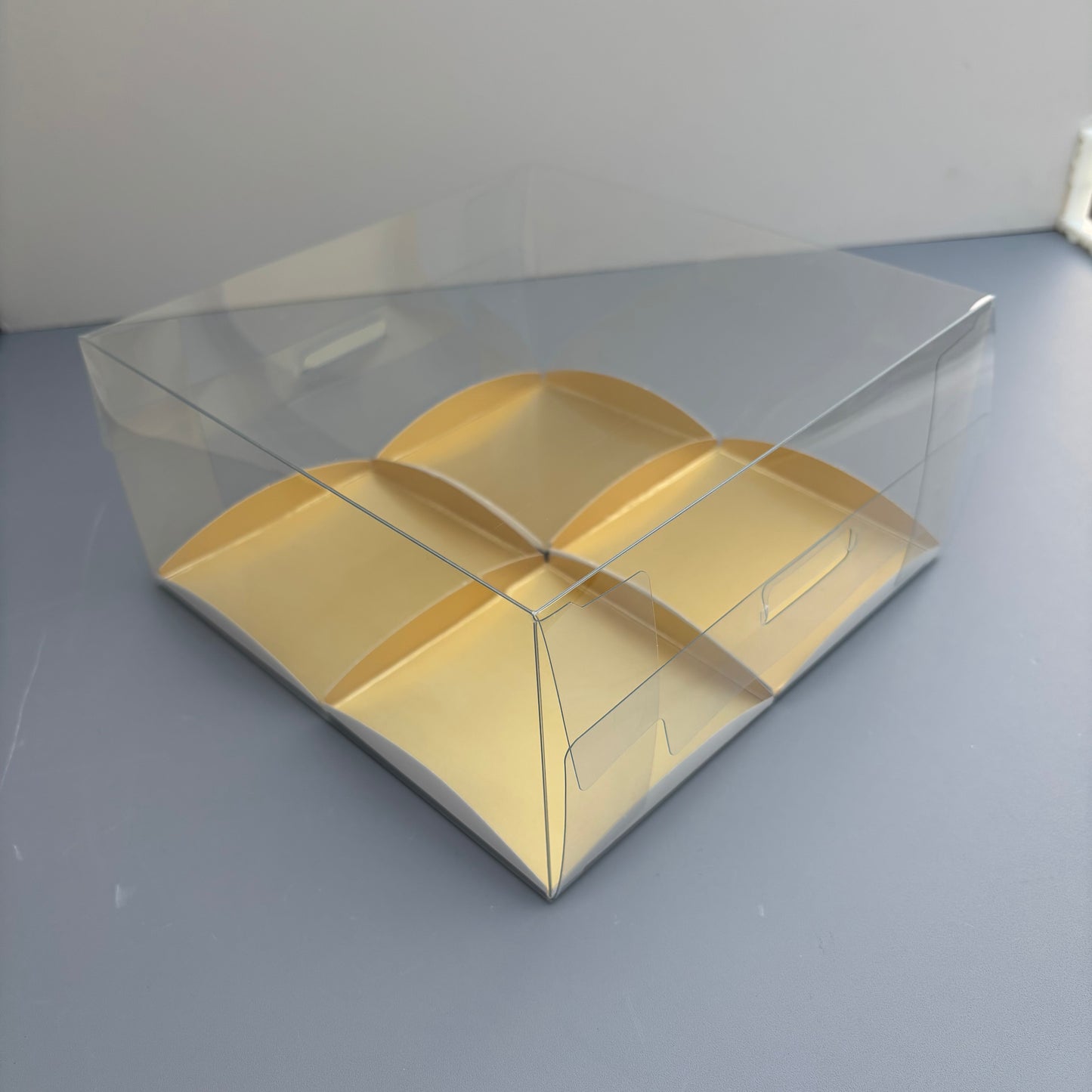 Clear Mini Cake & Puff Treat Box with Gold Paper Insert