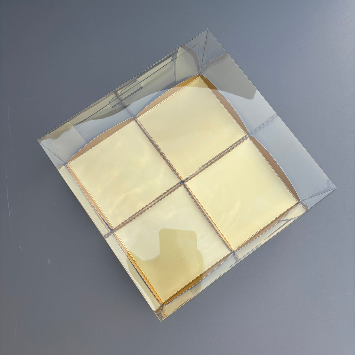 Clear Mini Cake & Puff Treat Box with Gold Paper Insert