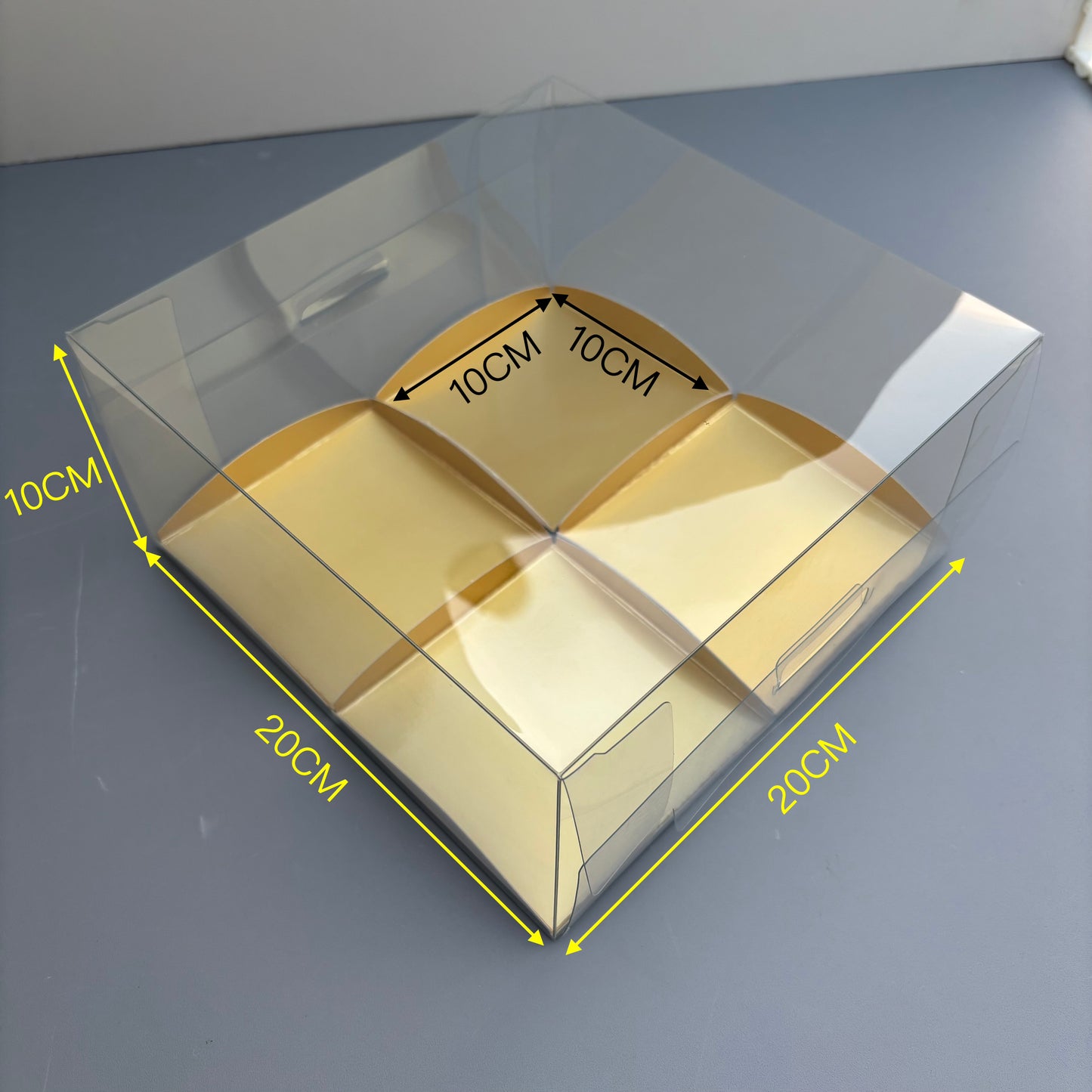 Clear Mini Cake & Puff Treat Box with Gold Paper Insert