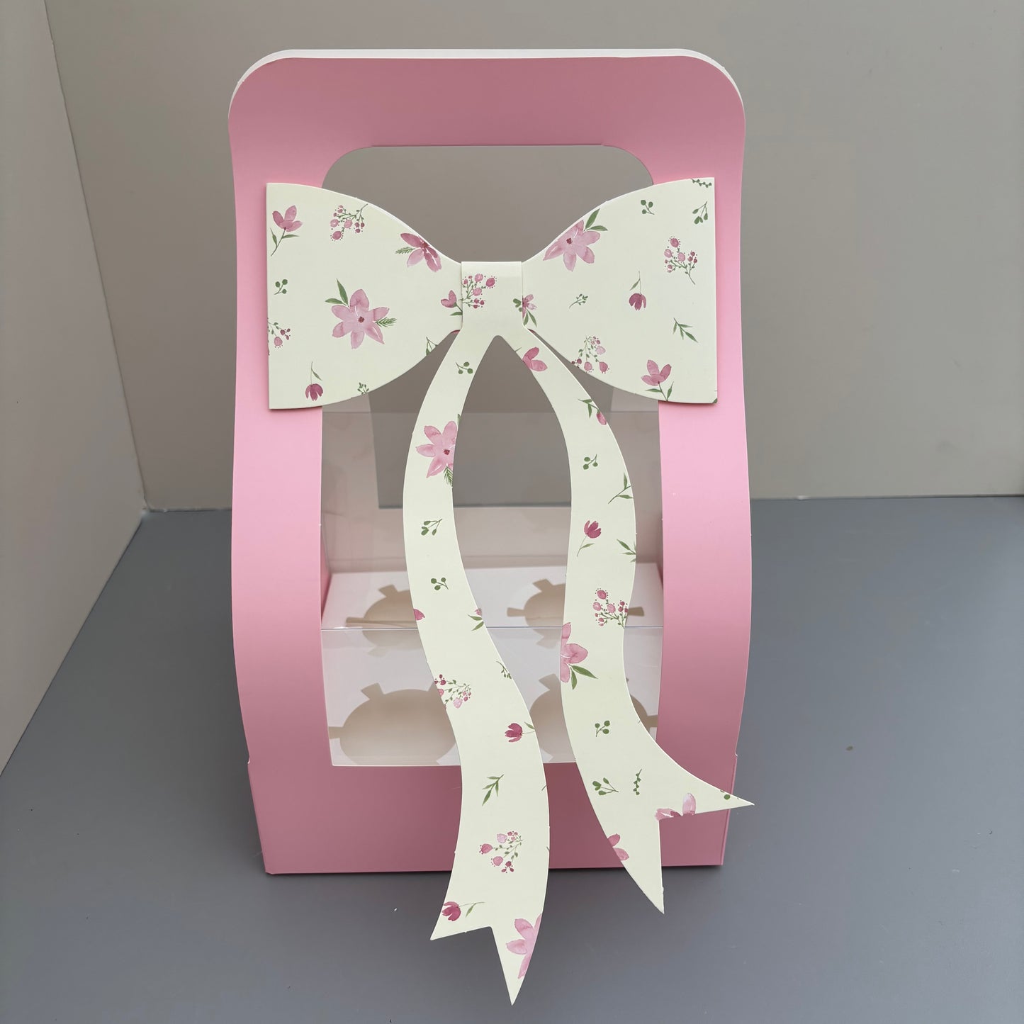 10PCS Valentine's Day Pink 4-cupcakes Box with Bow Tie