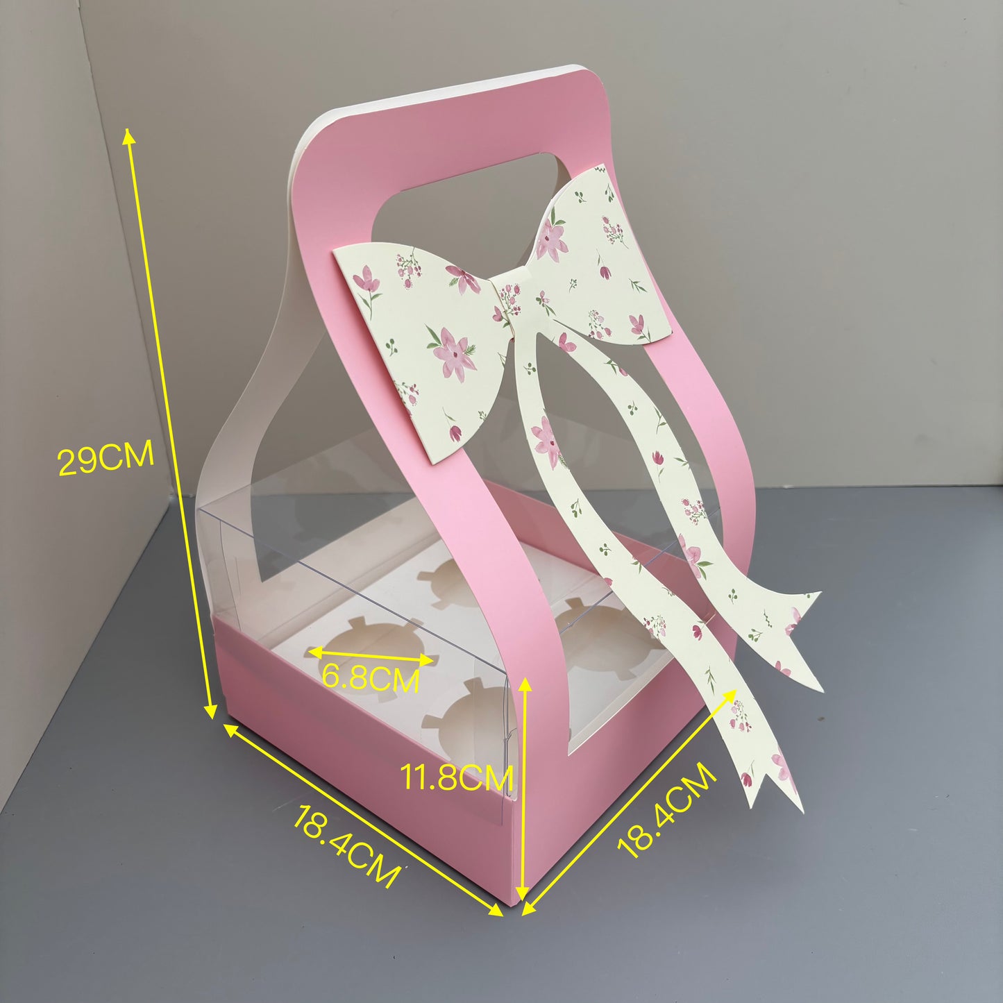 10PCS Valentine's Day Pink 4-cupcakes Box with Bow Tie