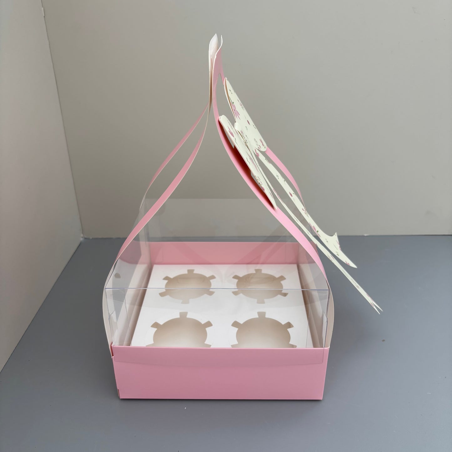 10PCS Valentine's Day Pink 4-cupcakes Box with Bow Tie