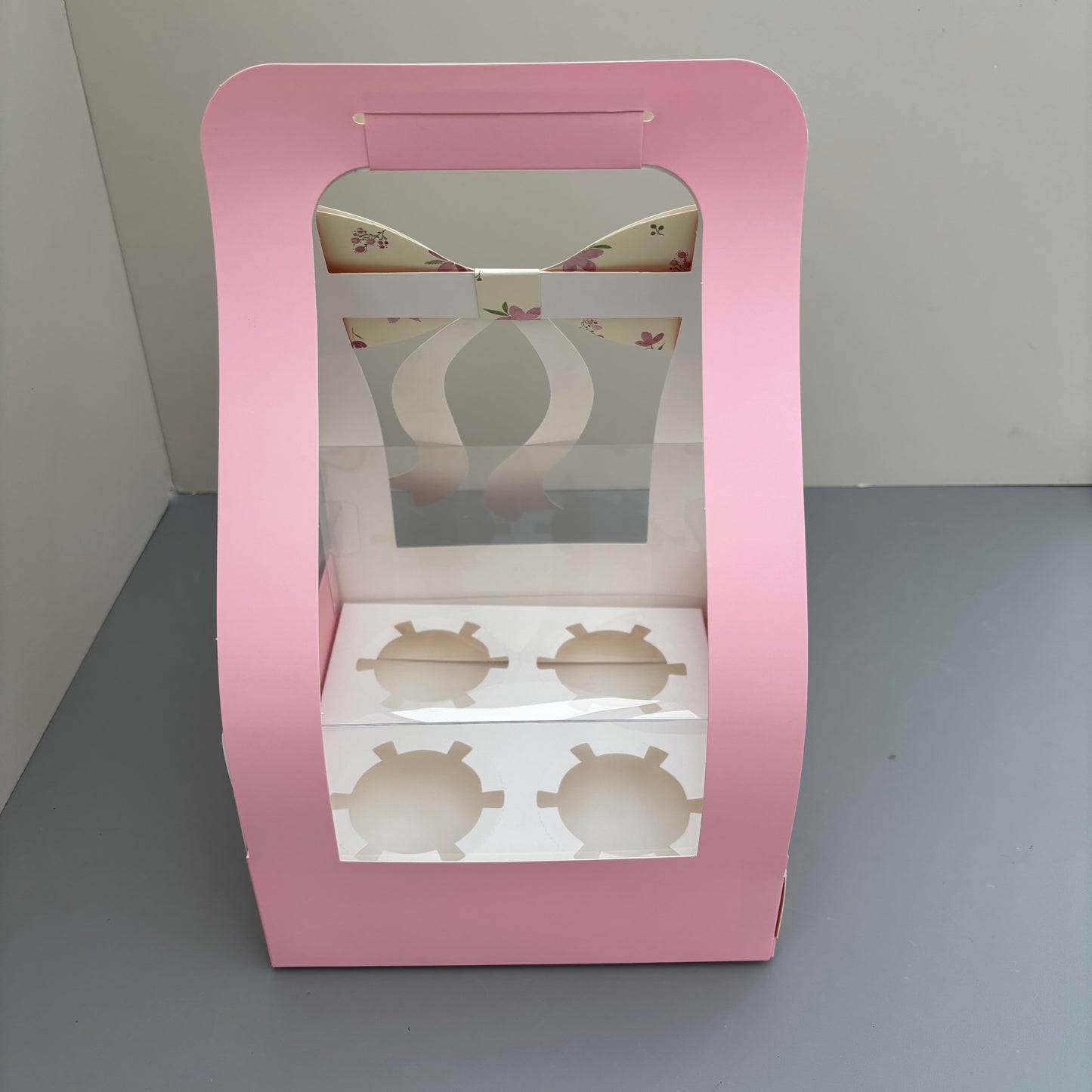 10PCS Valentine's Day Pink 4-cupcakes Box with Bow Tie