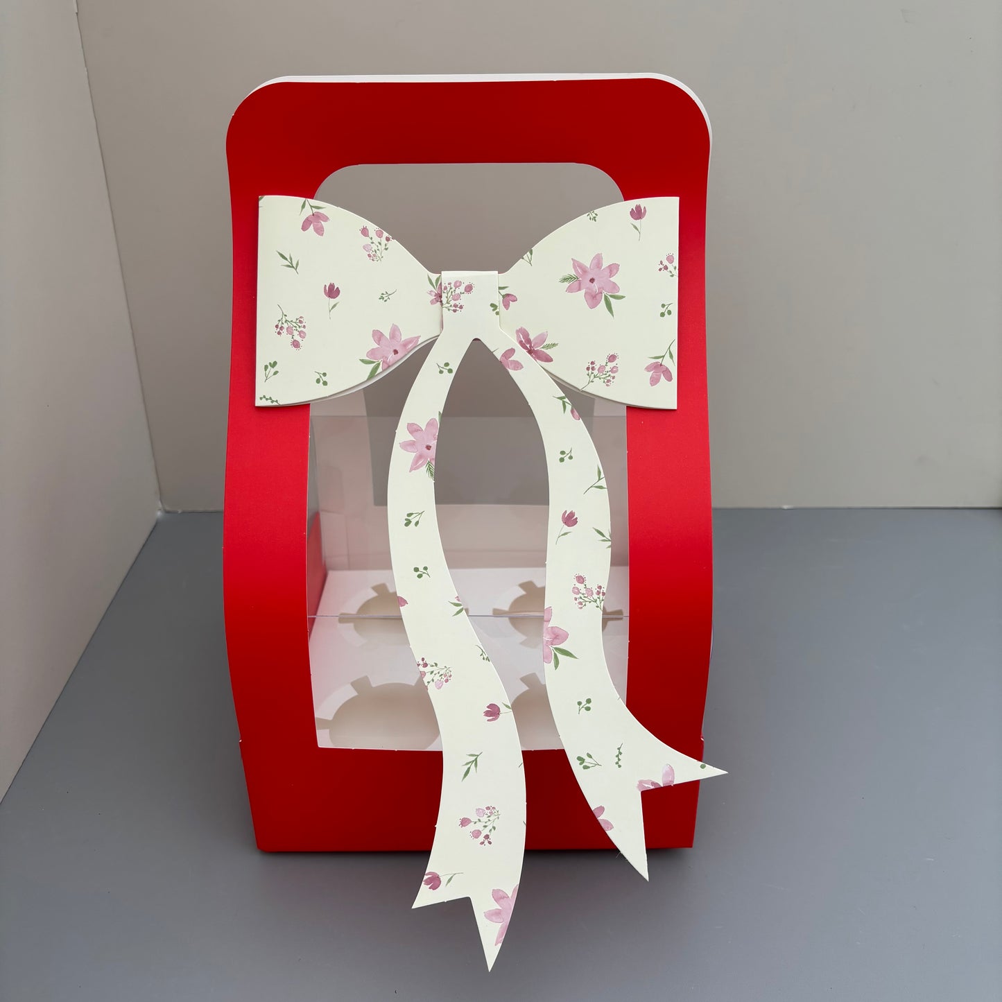 10PCS Valentine's Day Red 4-cupcakes Box with Bow Tie