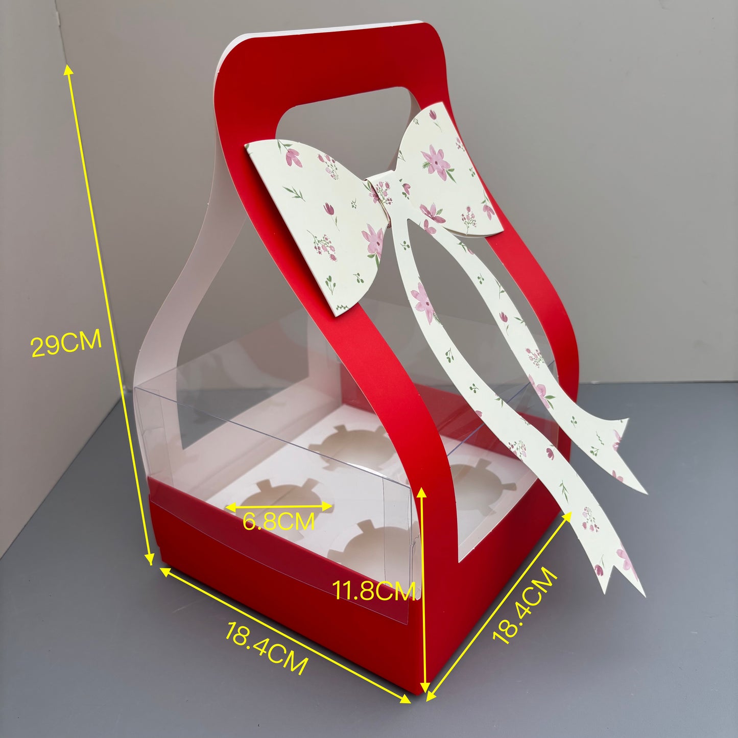 10PCS Valentine's Day Red 4-cupcakes Box with Bow Tie