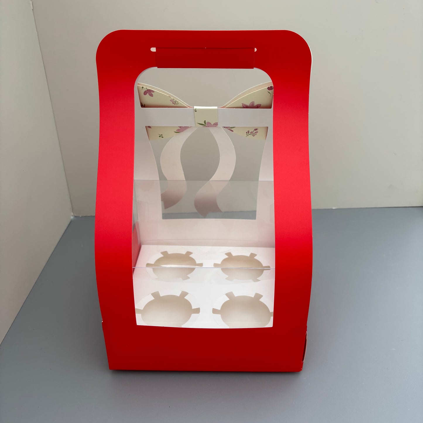 10PCS Valentine's Day Red 4-cupcakes Box with Bow Tie