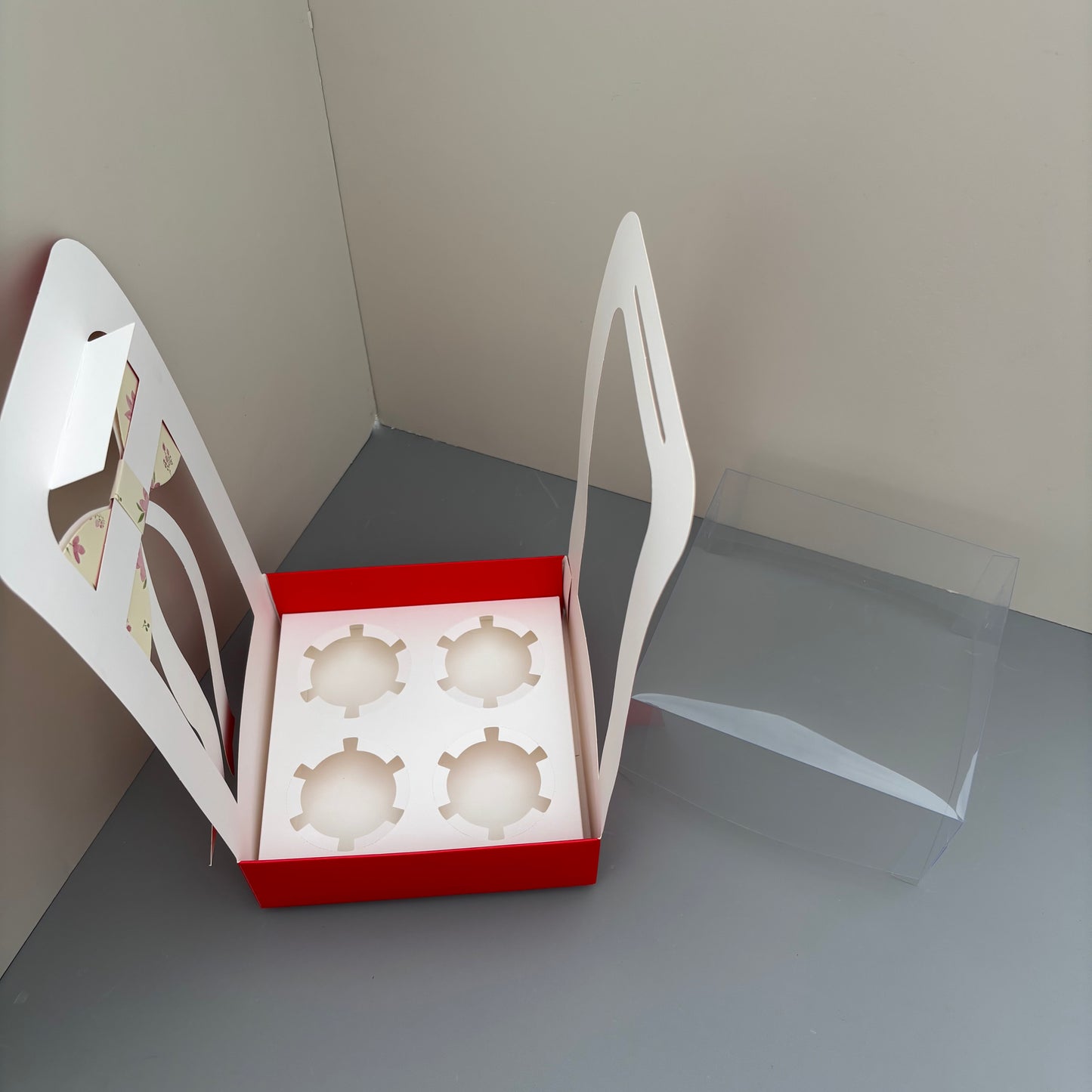 10PCS Valentine's Day Red 4-cupcakes Box with Bow Tie