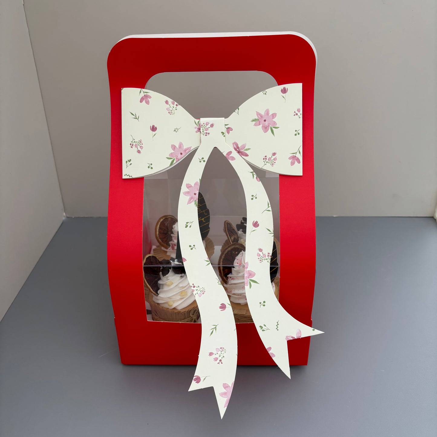 10PCS Valentine's Day Red 4-cupcakes Box with Bow Tie