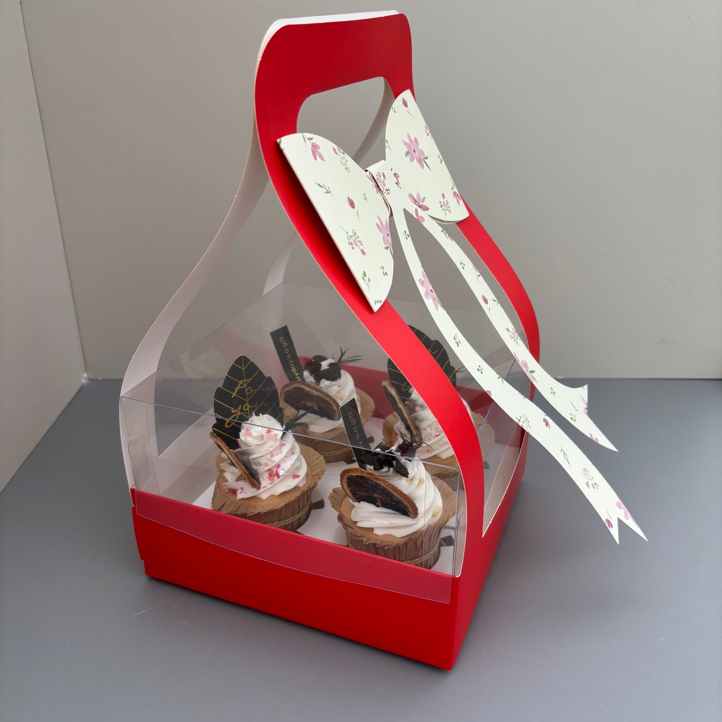 10PCS Valentine's Day Red 4-cupcakes Box with Bow Tie