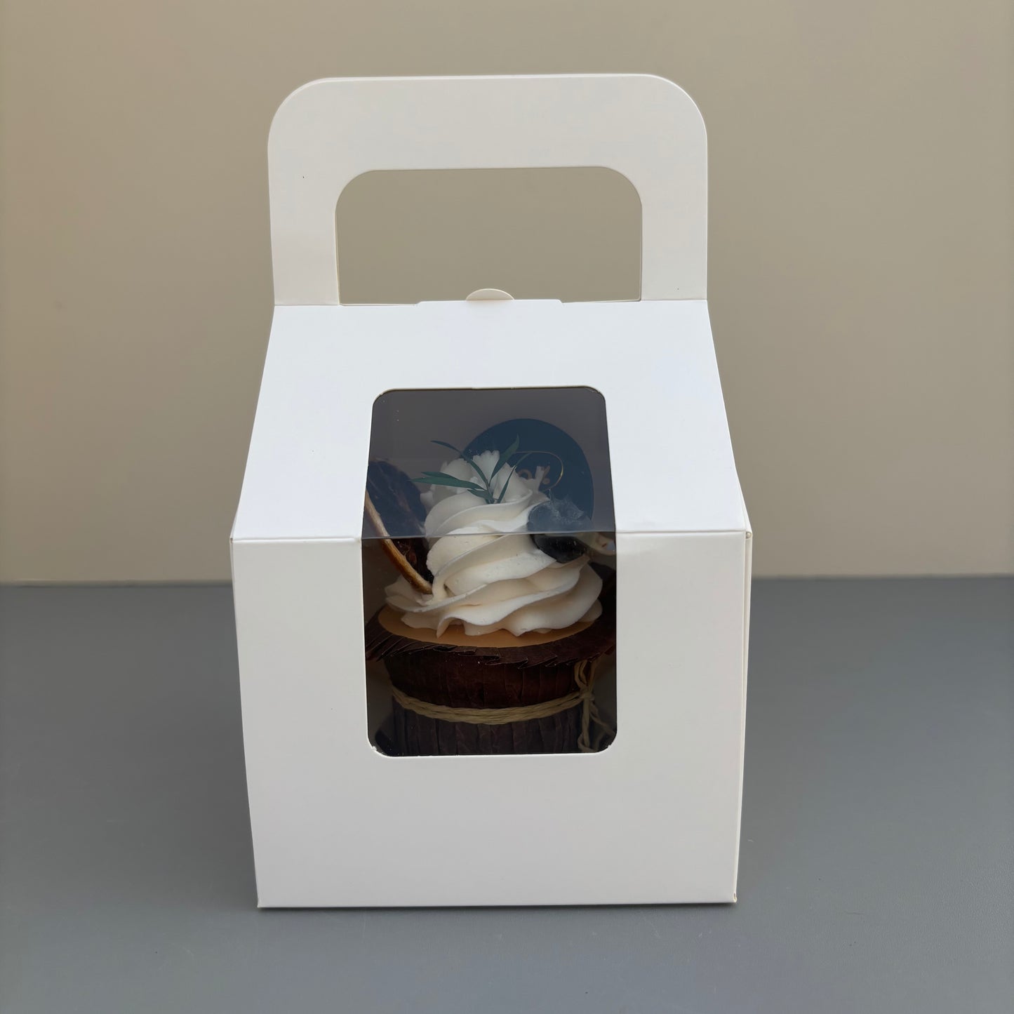 White Cupcake Window Handle Box With Paper Insert