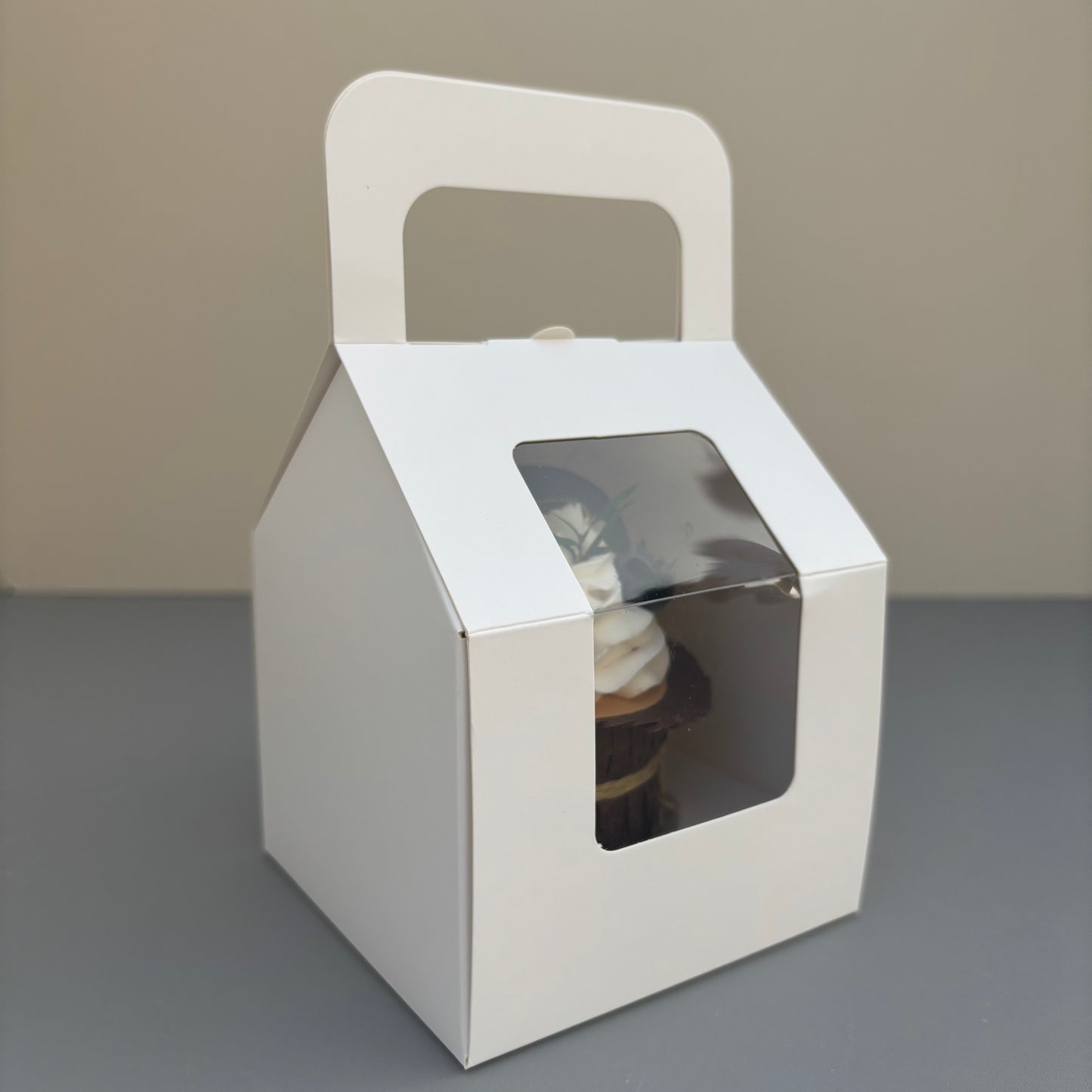 White Cupcake Window Handle Box With Paper Insert
