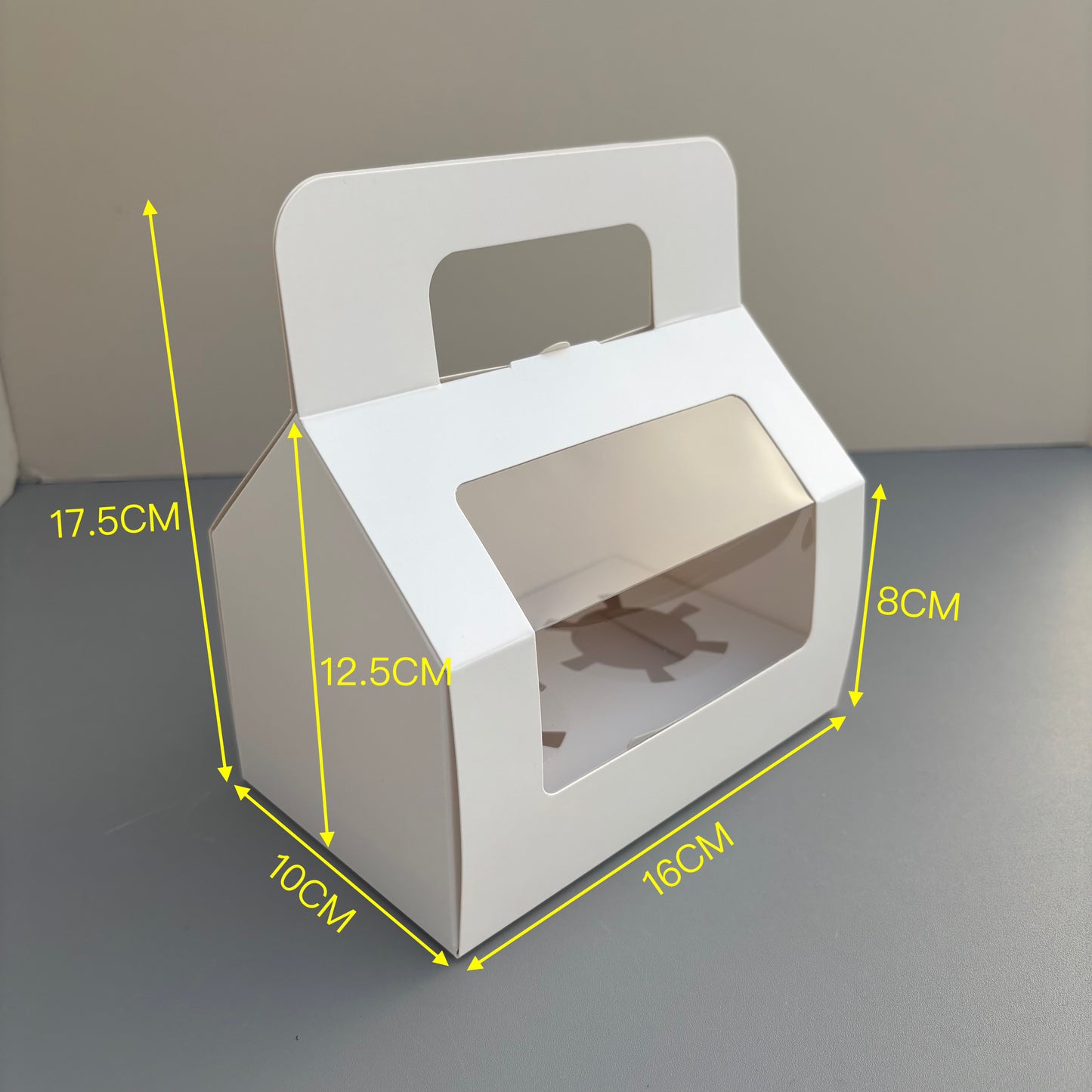 White Cupcake Window Handle Box With Paper Insert