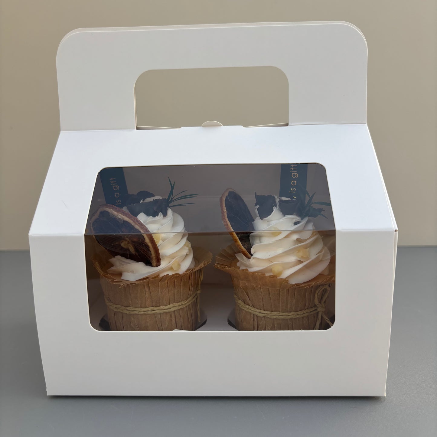 White Cupcake Window Handle Box With Paper Insert
