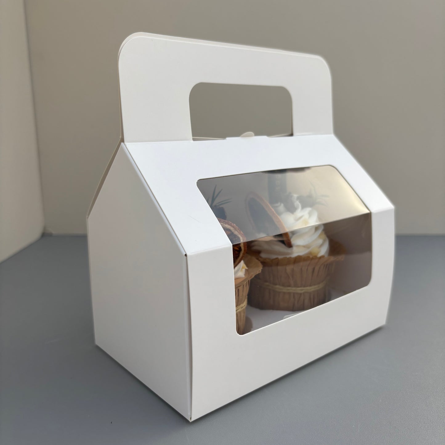 White Cupcake Window Handle Box With Paper Insert
