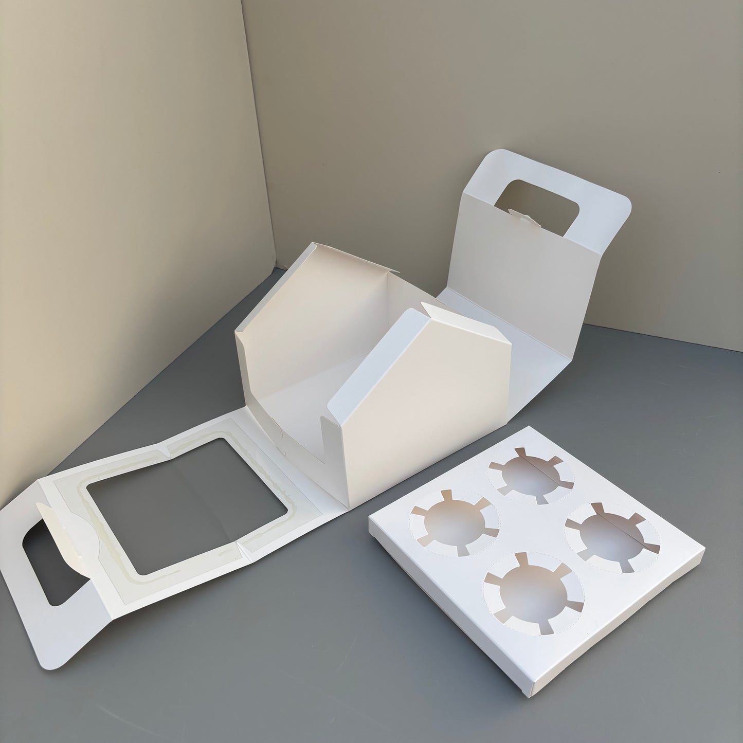 White Cupcake Window Handle Box With Paper Insert