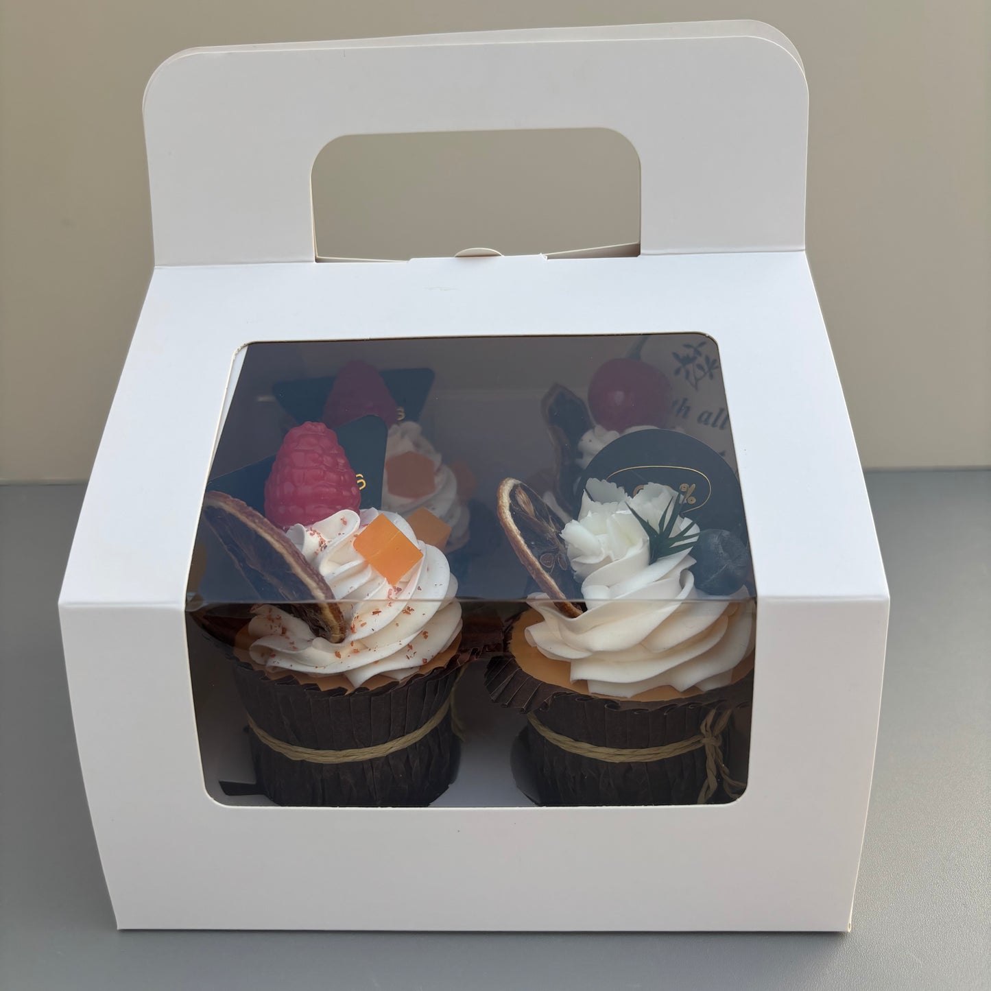 White Cupcake Window Handle Box With Paper Insert