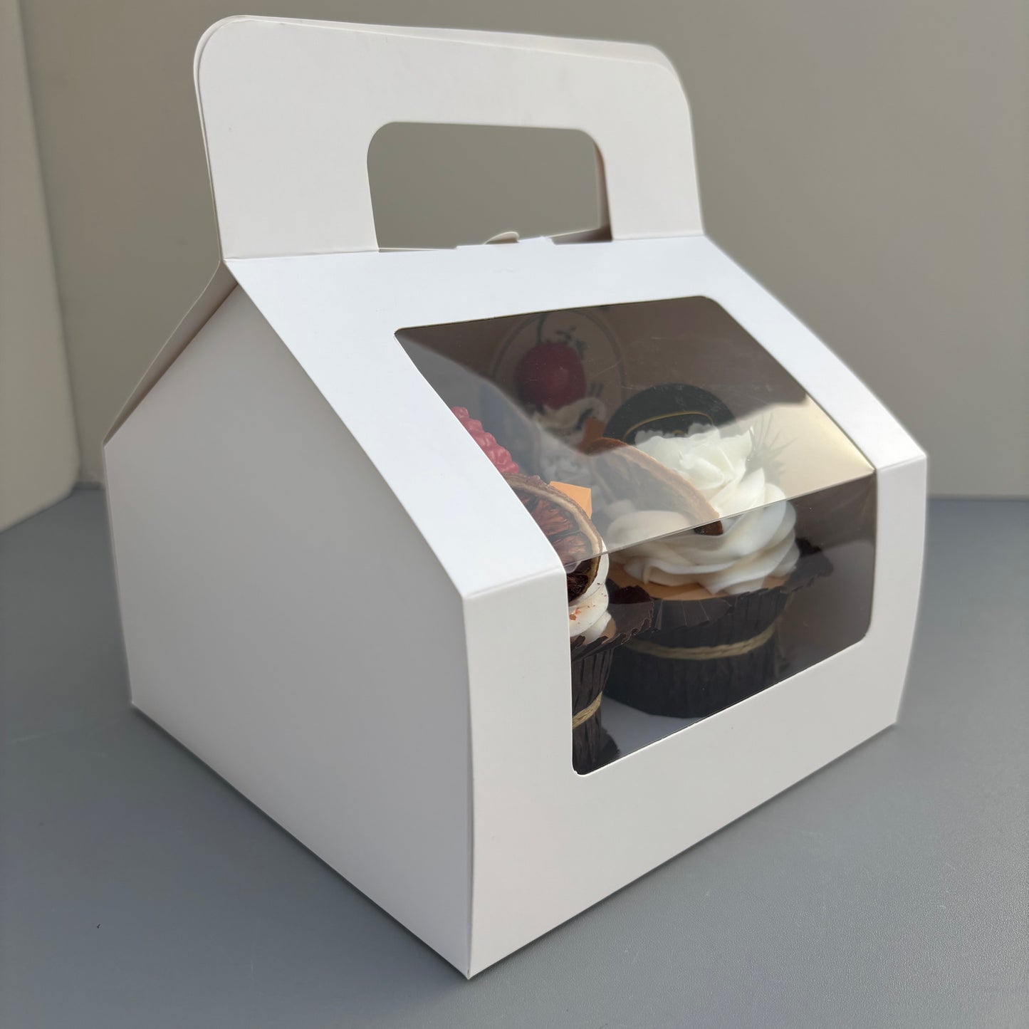 White Cupcake Window Handle Box With Paper Insert