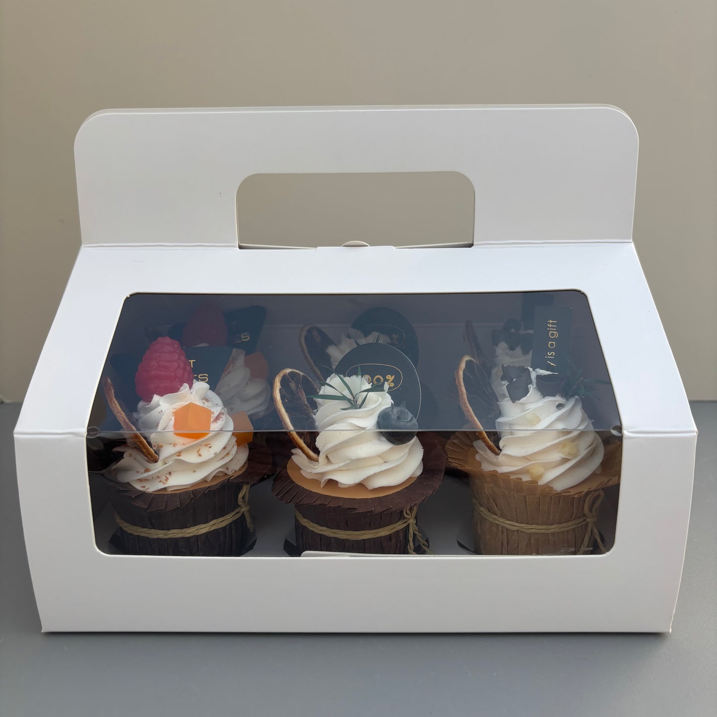 White Cupcake Window Handle Box With Paper Insert