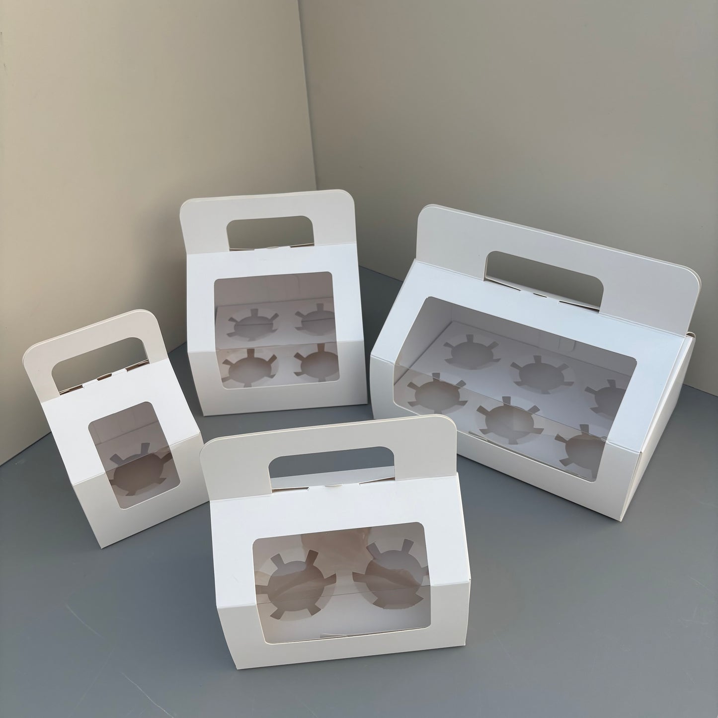 White Cupcake Window Handle Box With Paper Insert
