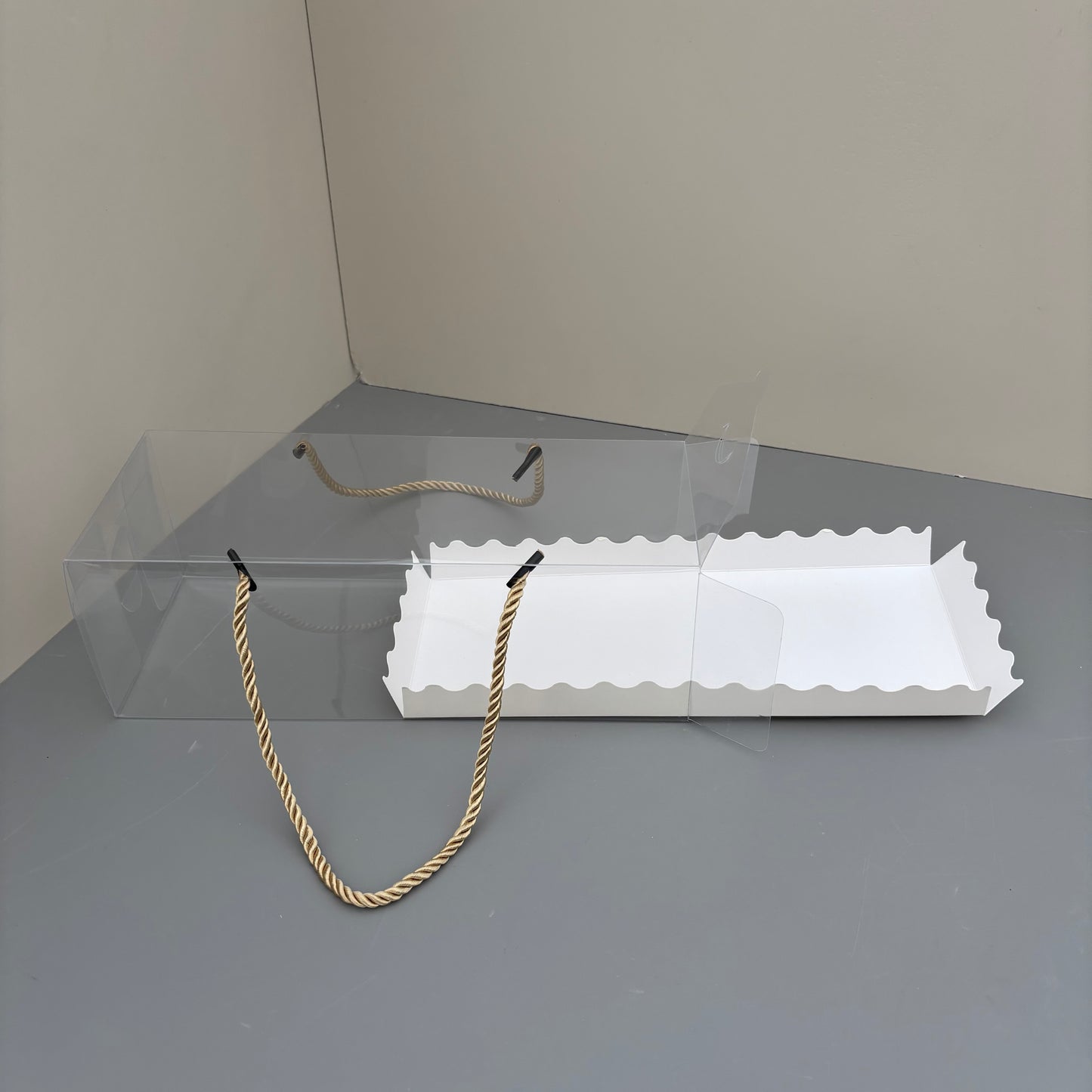 20PCS Rectangle Clear Dessert Box with Gold Rope and Insert