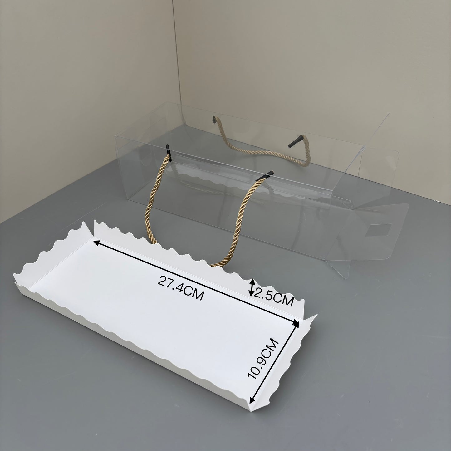 20PCS Rectangle Clear Dessert Box with Gold Rope and Insert