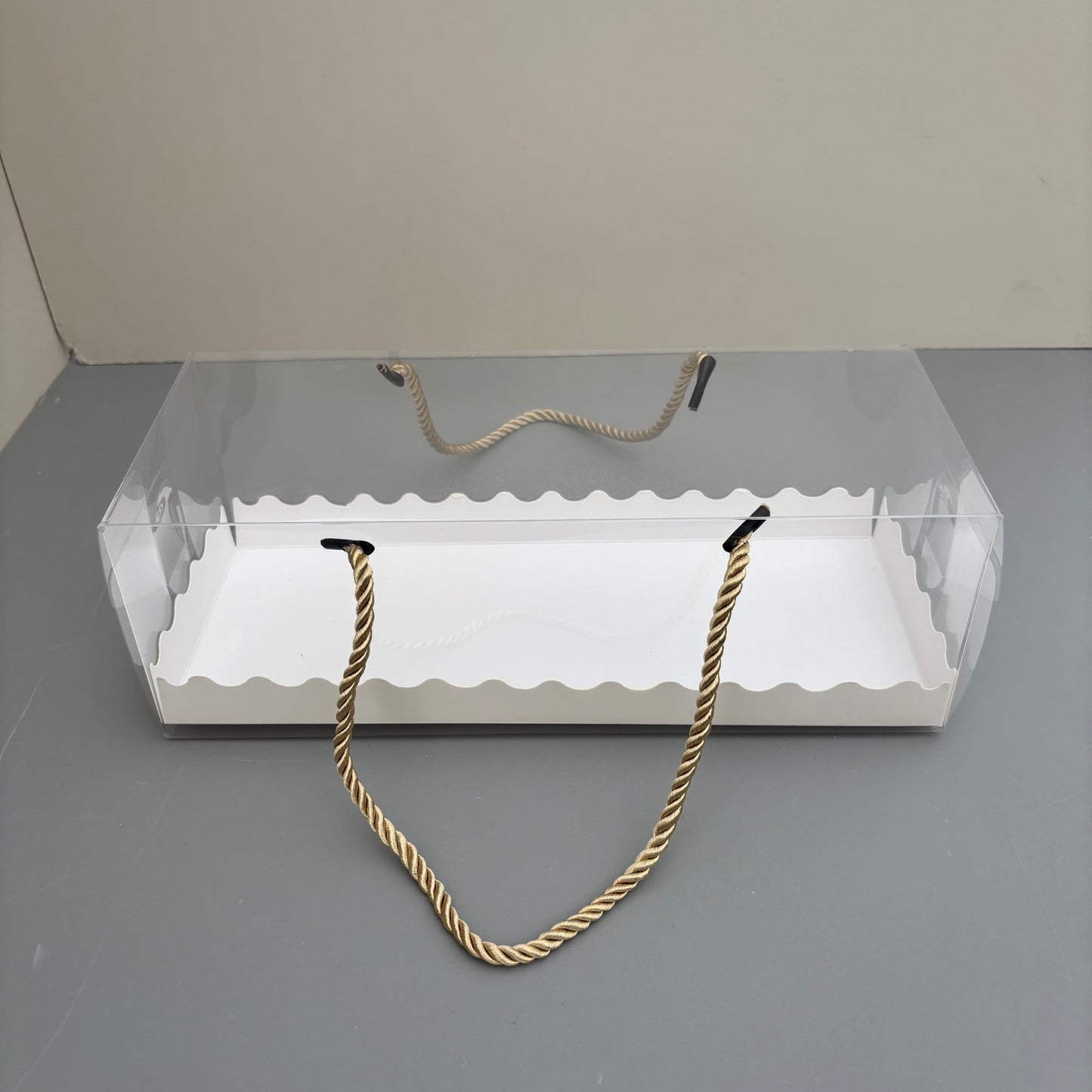 20PCS Rectangle Clear Dessert Box with Gold Rope and Insert
