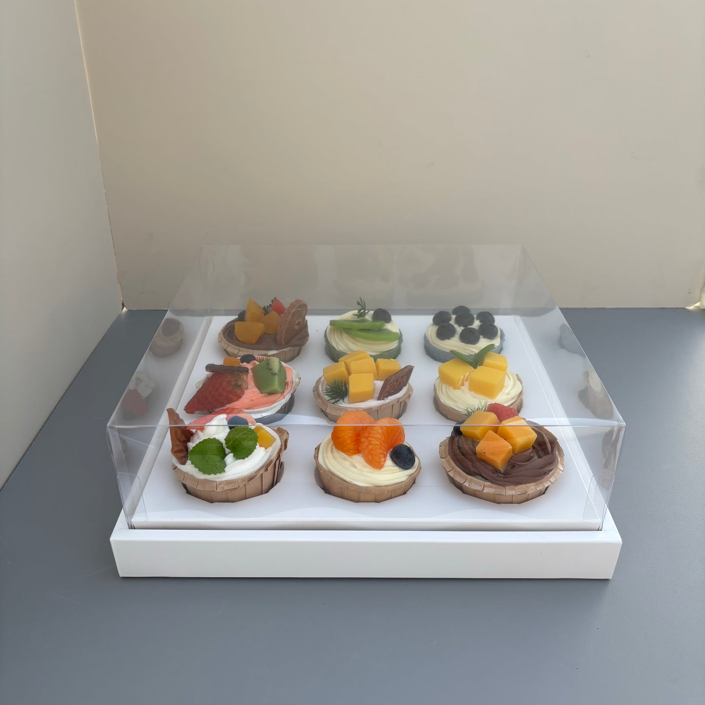 10PCS 9-cupcakes/200ML clear cup paper box with clear lid