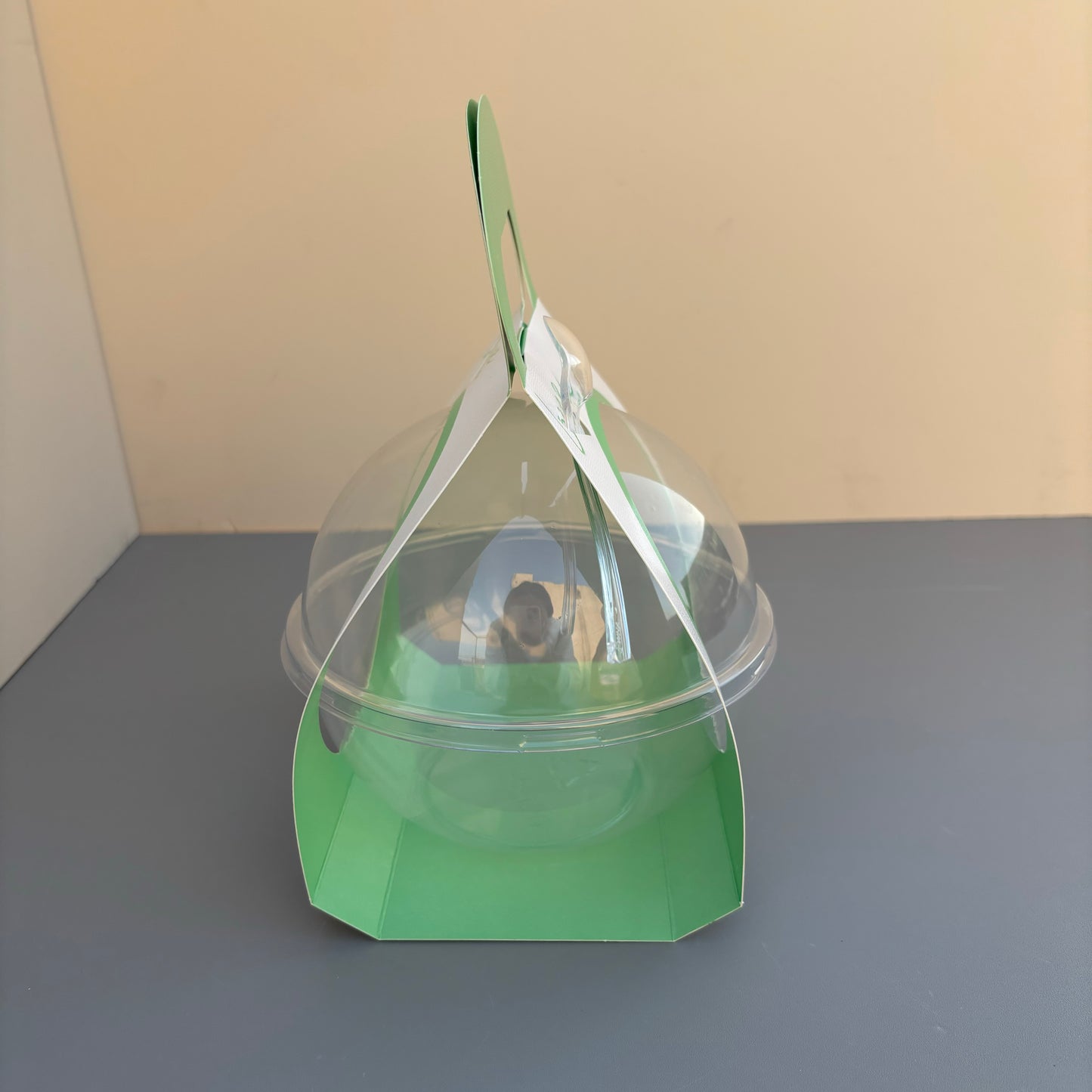 50PCS 500ML dessert clear ball with green paper handle and spoon