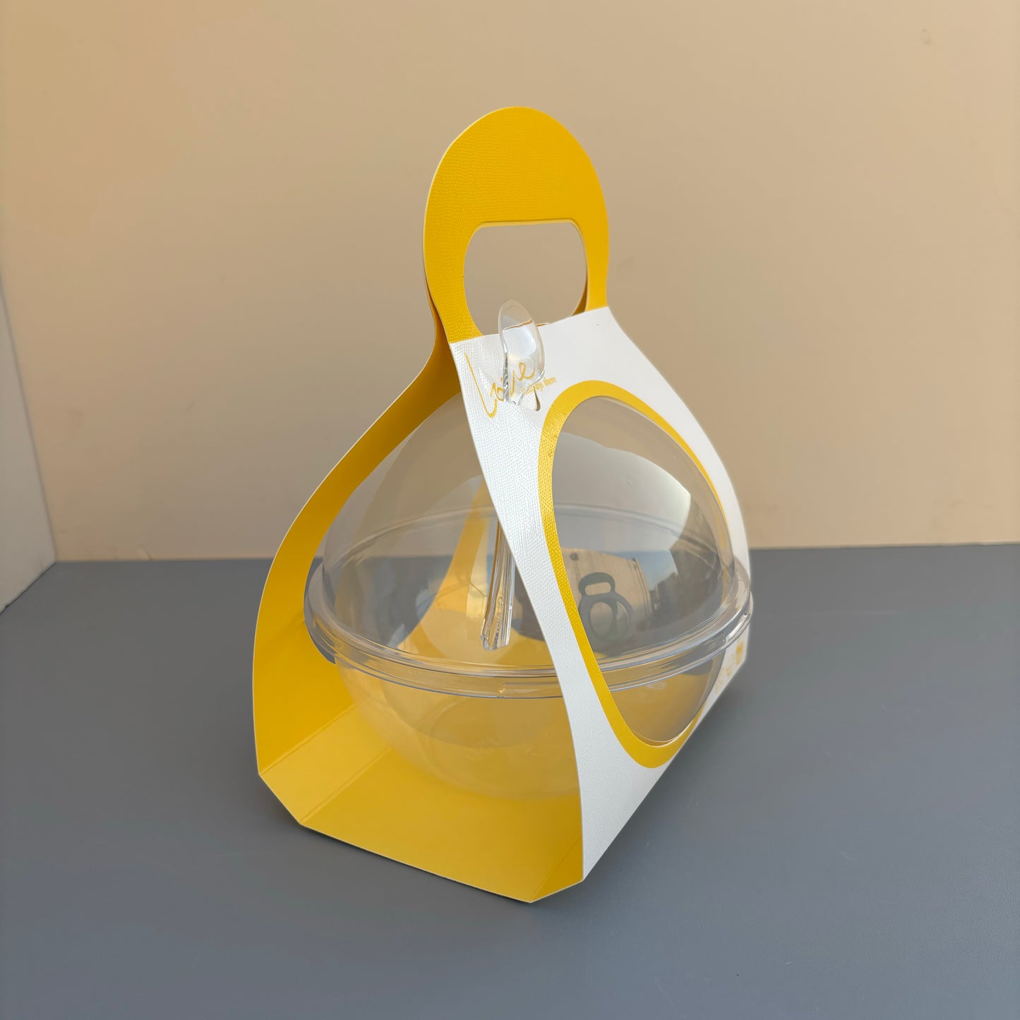 50PCS 500ML dessert clear ball with yellow paper handle and spoon