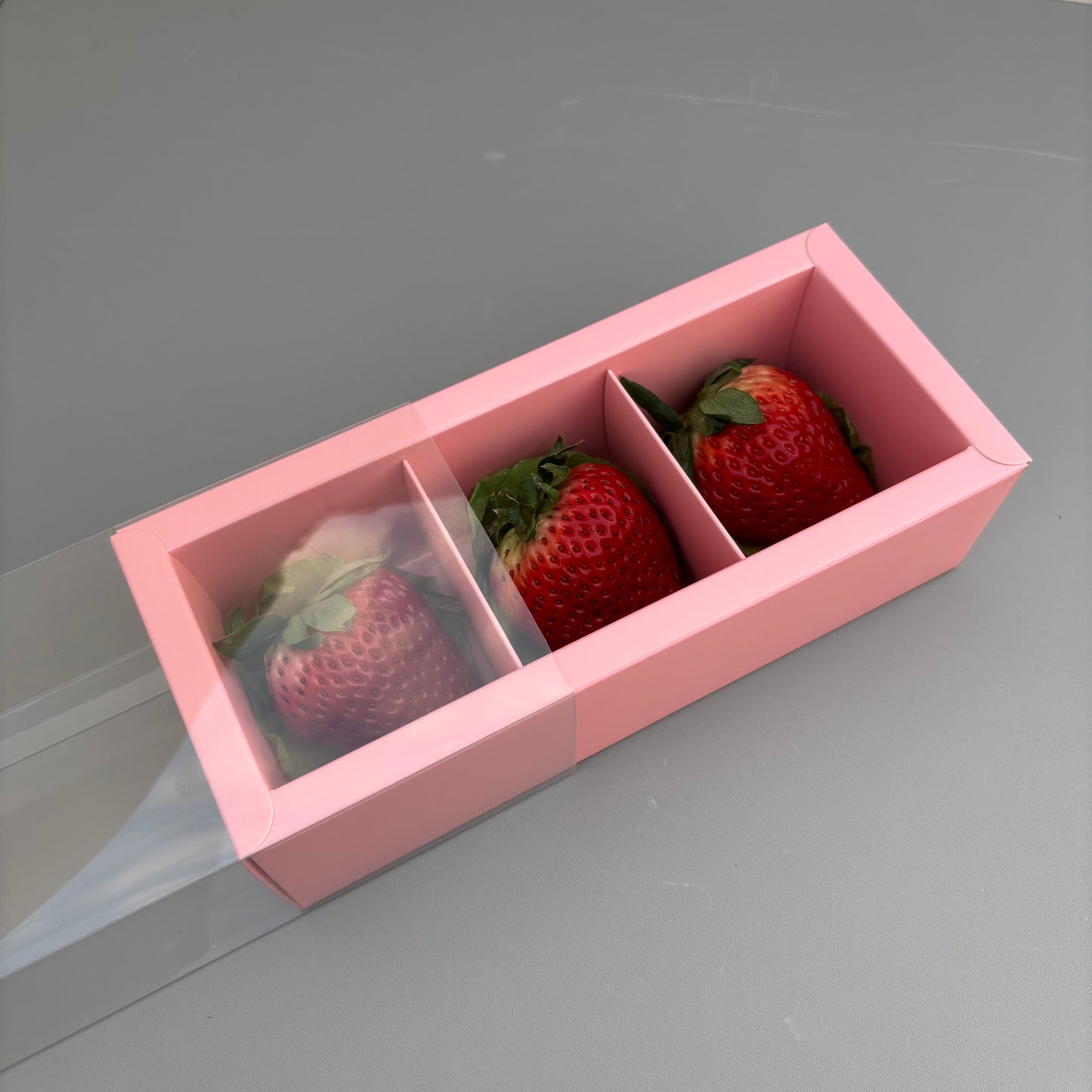20PCS 3-strawberries Pink Paper Box with Clear Sleeve