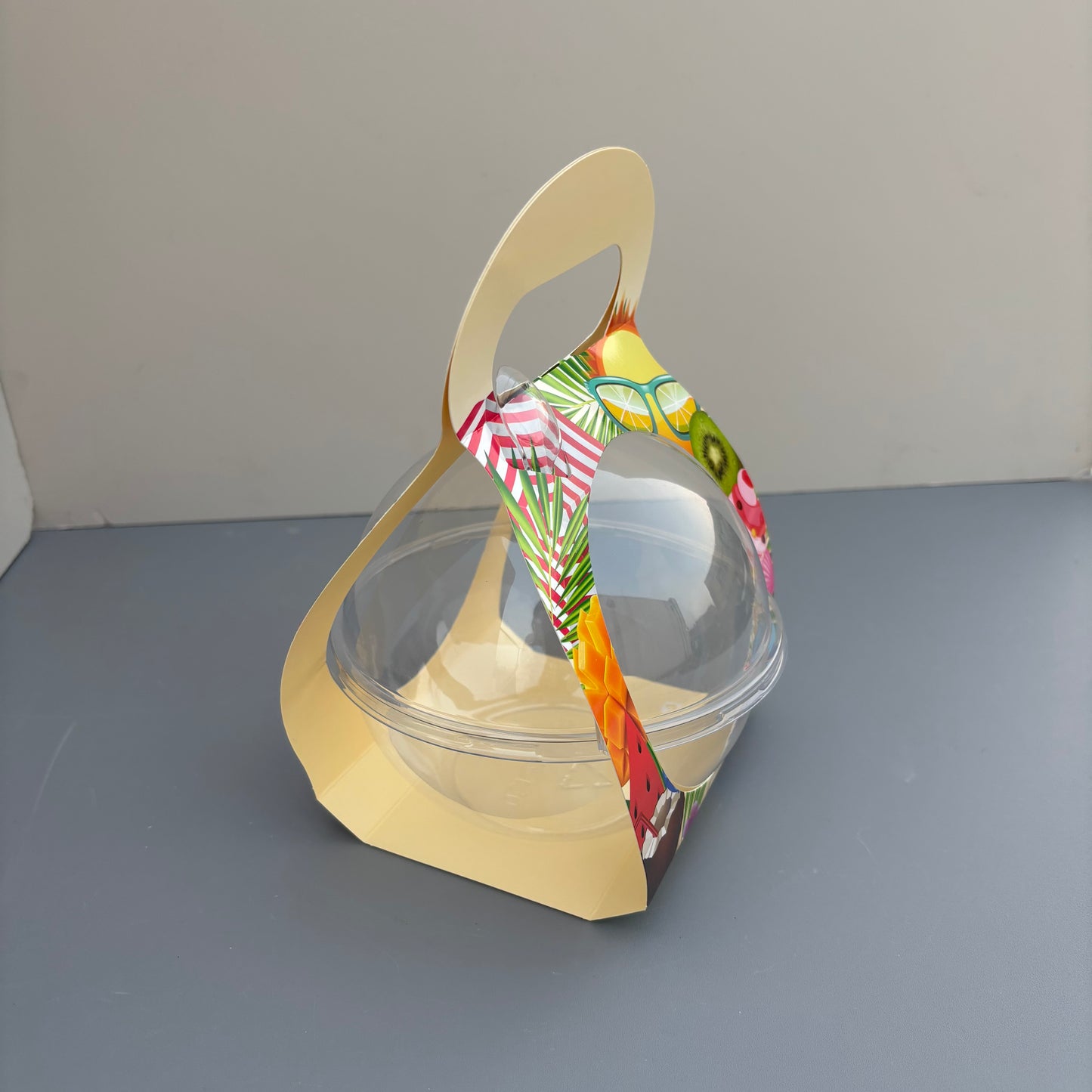 50PCS 500ML dessert clear ball with fruit printing paper handle and spoon