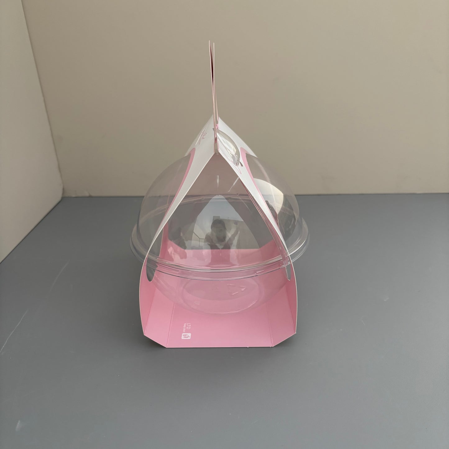 50PCS 500ML dessert clear ball with pink paper handle and spoon