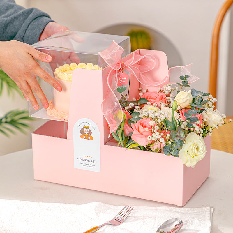 10PCS flower & cake paper handle box with clear cake box