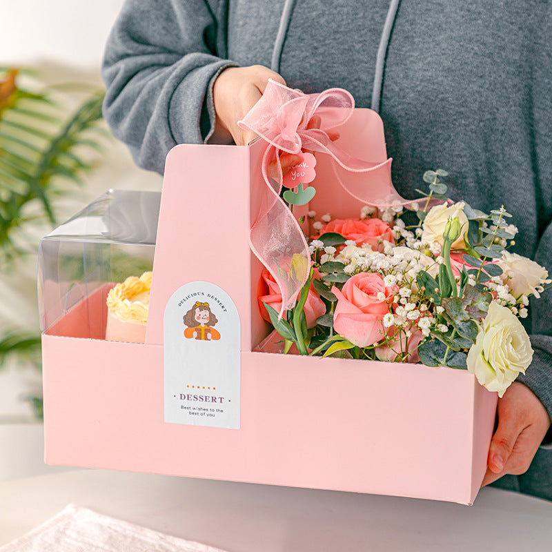 10PCS flower & cake paper handle box with clear cake box