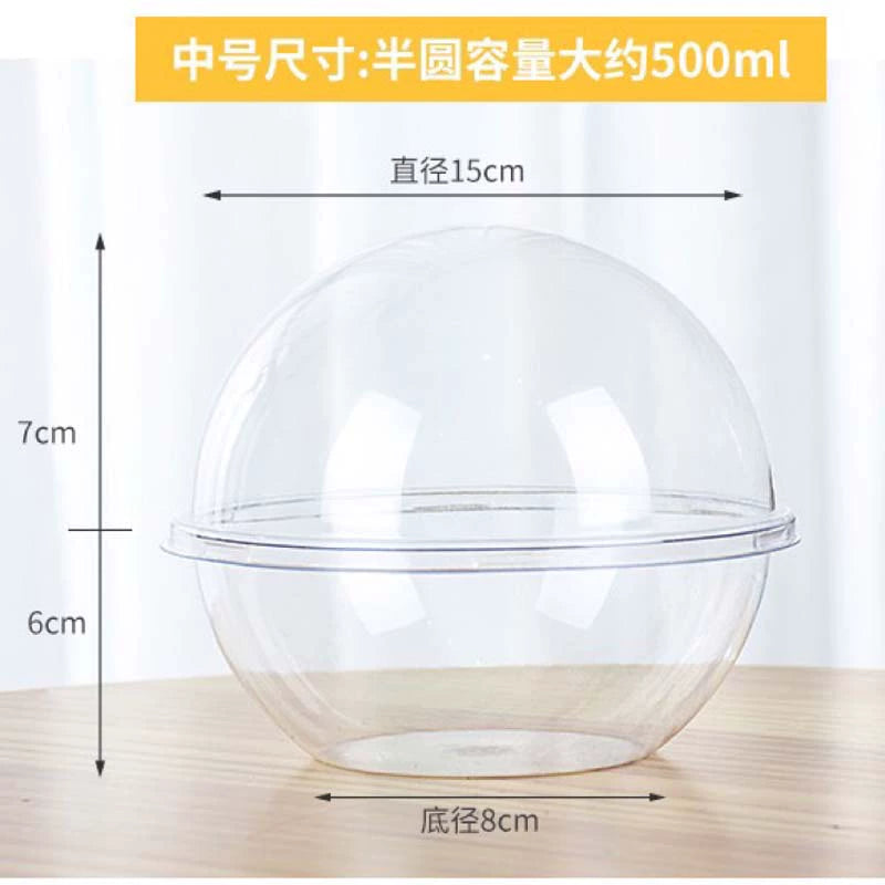 50PCS 500ML dessert clear ball with pink paper handle and spoon